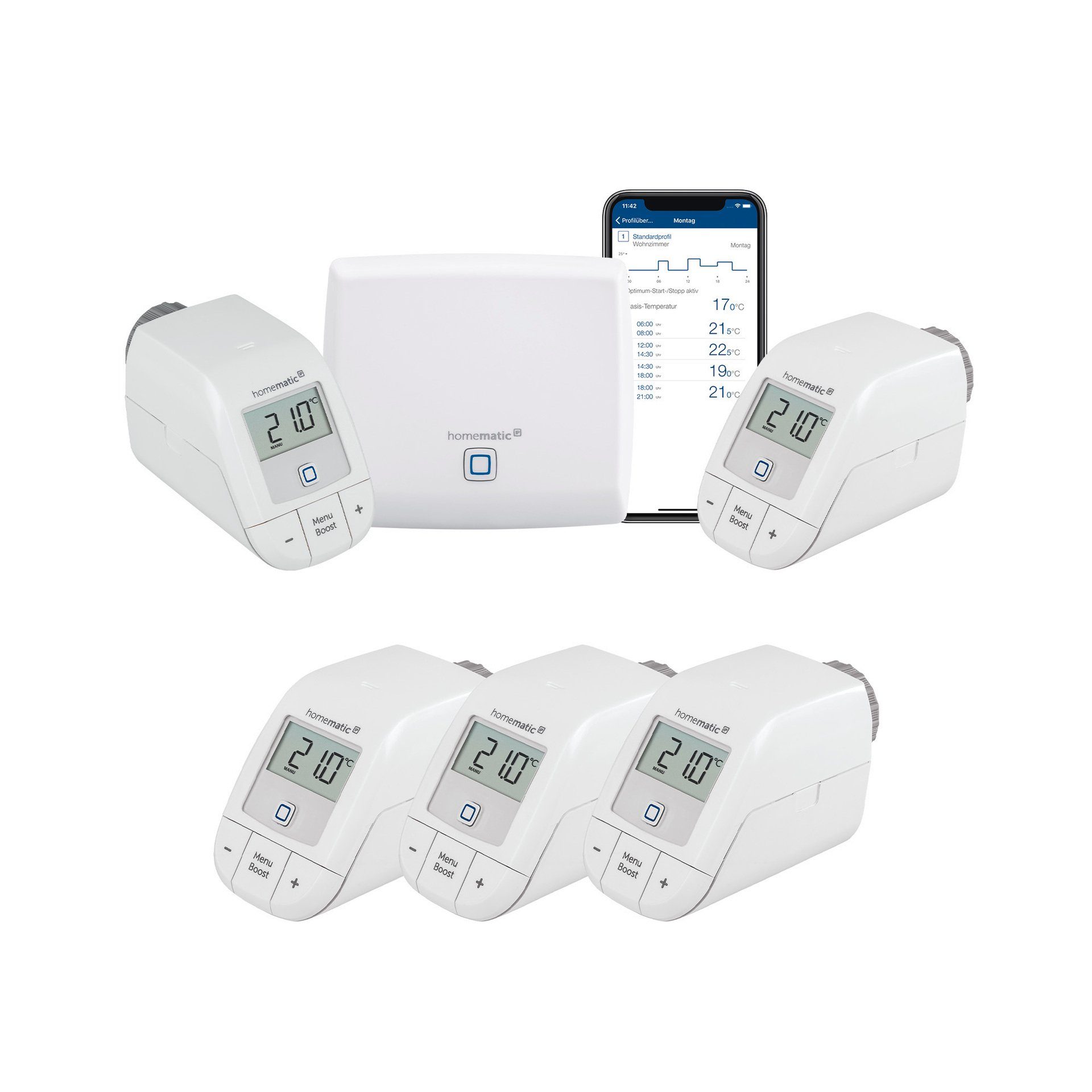 Homematic IP Heizkörperthermostat Bundle Starter Set Heizen + 3x HKT basic, Access Point + 5 x Homematic IP Heizkörperthermostat - basic