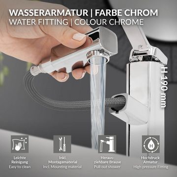 LuxeBath Waschtischarmatur Wasserhahn Mischbatterie Einhebelmischer Armaturen Chrom Messing mit Zugstange