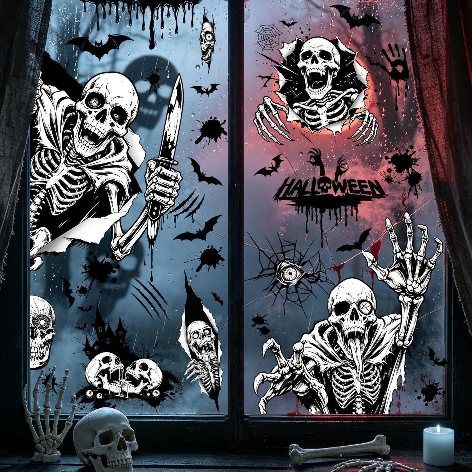 LuxusKollektion Fensterbild Fenstersticker Halloween Totenkopf Gruselig