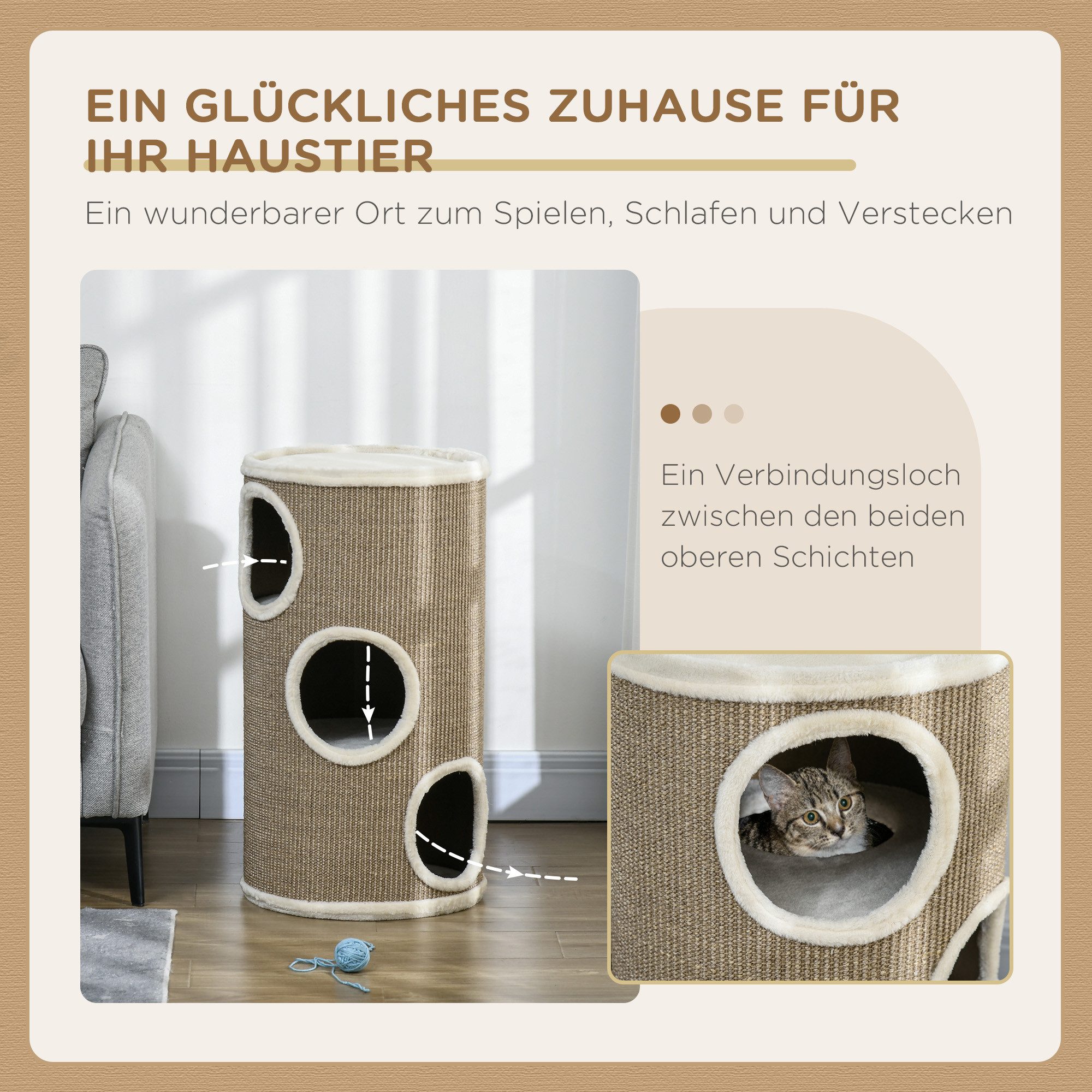 PawHut Kratztonne Katzentonne mit Plüschrand, Katzenhöhle für kleine Katzen, (Katzenmöbel, 1-tlg., Kratzturm), für Katzen mit einem Gewicht von unter 5 kg – Bild 4 von 5