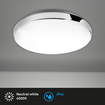 Briloner Leuchten LED Deckenleuchte 3351-016, LED fest verbaut, Neutralweiß, Badezimmer, IP44, weiß-chrom, 28,5 cm