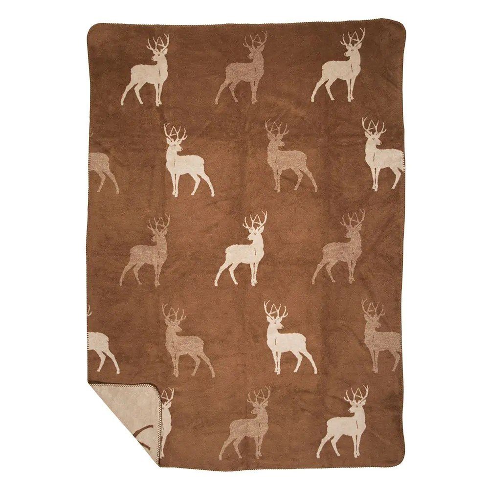 Wohndecke Wendedecke Hirsch Braun Rostfarben Winter 150 x 200 cm, Mars & More