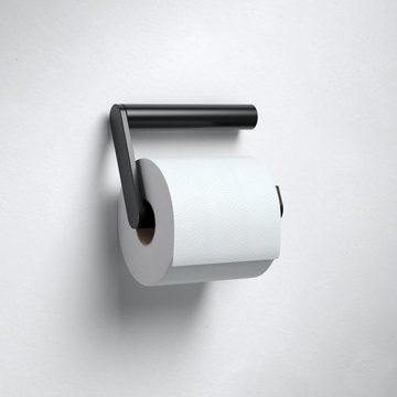 Keuco Toilettenpapierhalter Plan (Vormontiert), Metall, schwarz matt pulverbeschichtet, offene Form, WC-Rollenhalter