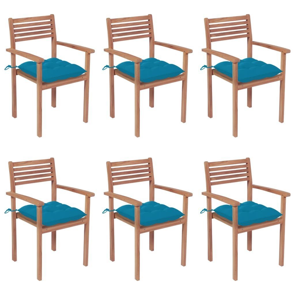 furnicato Gartenstuhl Stapelbare Gartenstühle mit Kissen 6 Stk. Massivholz Teak | Stühle