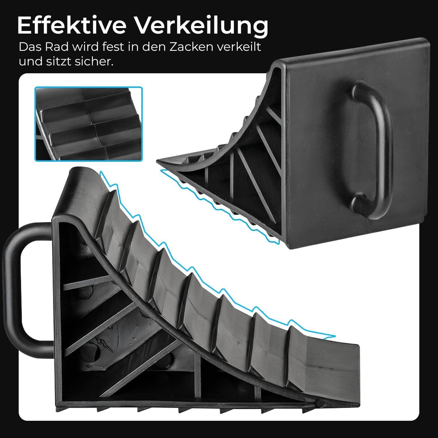 BlingBin Sicherheitskeil Unterlegkeil mit Griff Hemmschuhe Bremskeile Anhänger PKW Stütze, (4 Stück, 4-St., 15x9x10 cm), Bremskeil Anhänger PKW Wohnmobil Wohnwagen