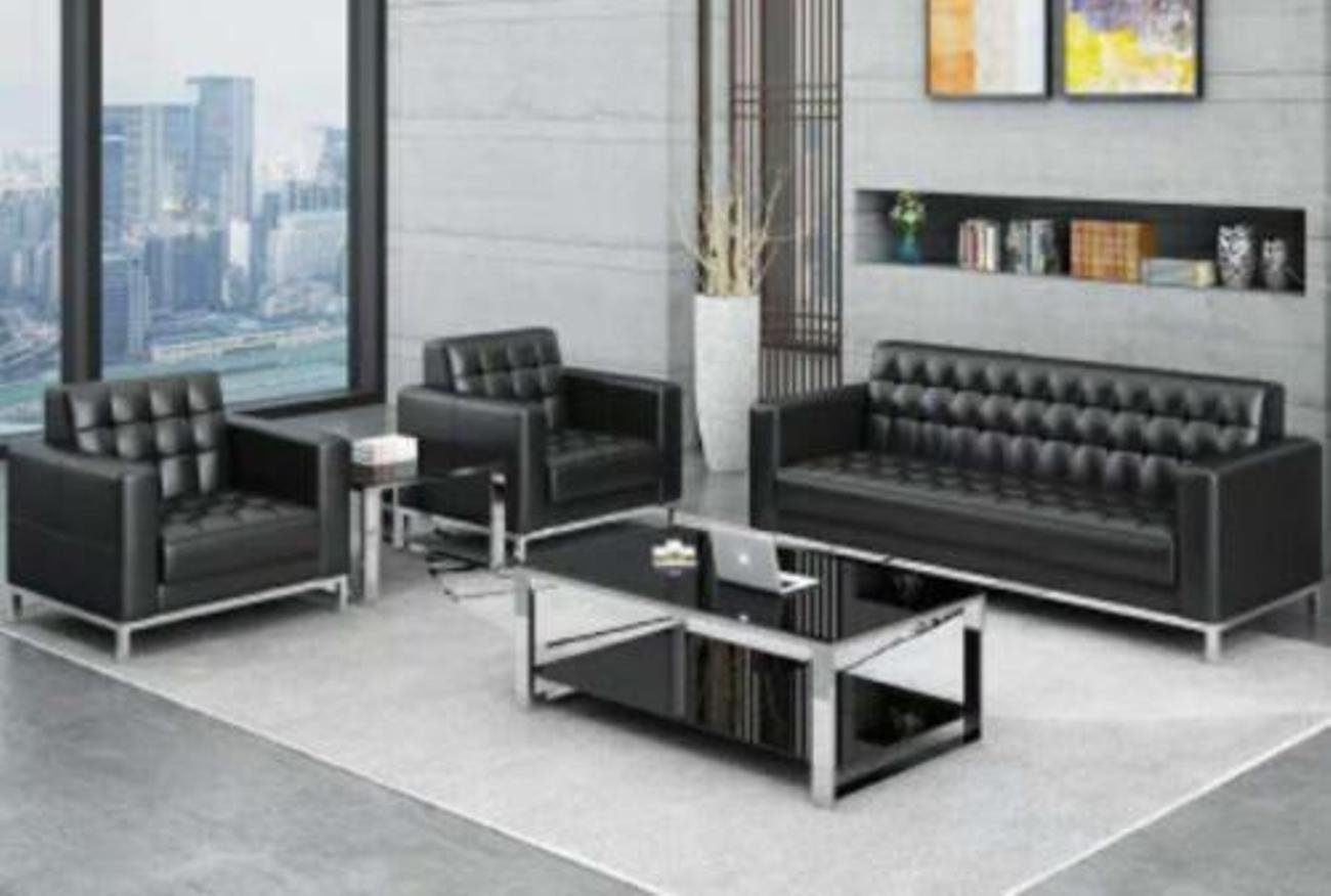 JVmoebel Wohnzimmer-Set, Büro Möbel Sofagarnitur 321 Sitzer Garnitur Polstersofa Sitz Design Schwarz