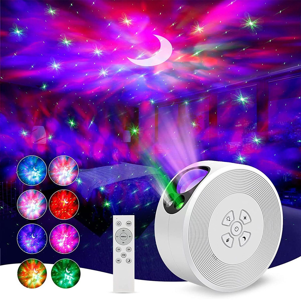 DOPWii Nachtlicht Sternenhimmel Projektor,Galaxy Projector 360° Rotation, Nachtlicht mit Fernbedienung