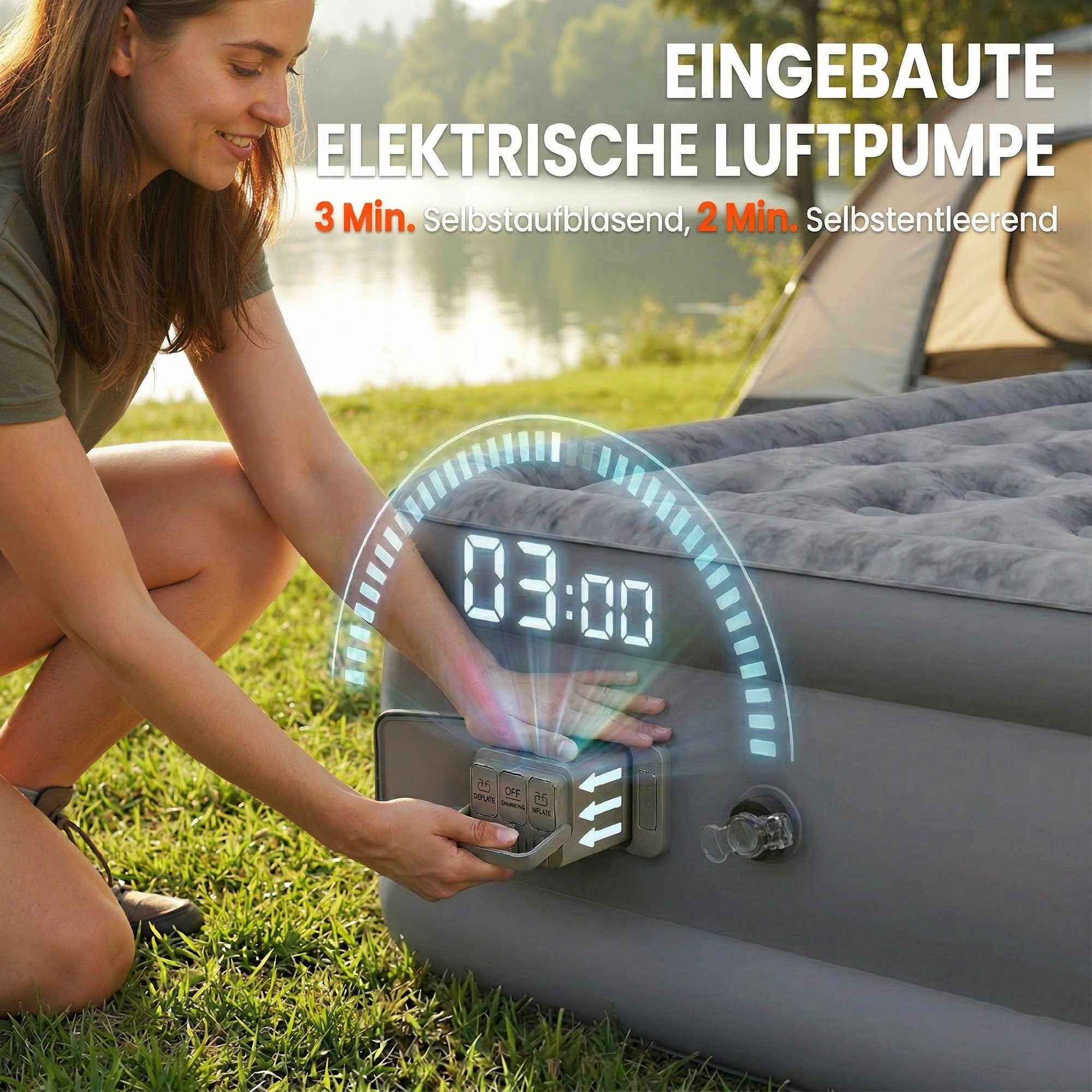 Outsunny Luftmatratze 1 Person mit integrierter elektrischer Pumpe, Tasche, wasserdicht, (Selbstaufblasend Luftbett, 5-St., Gästebett), für Camping Zuhause 190x – Bild 4 von 5