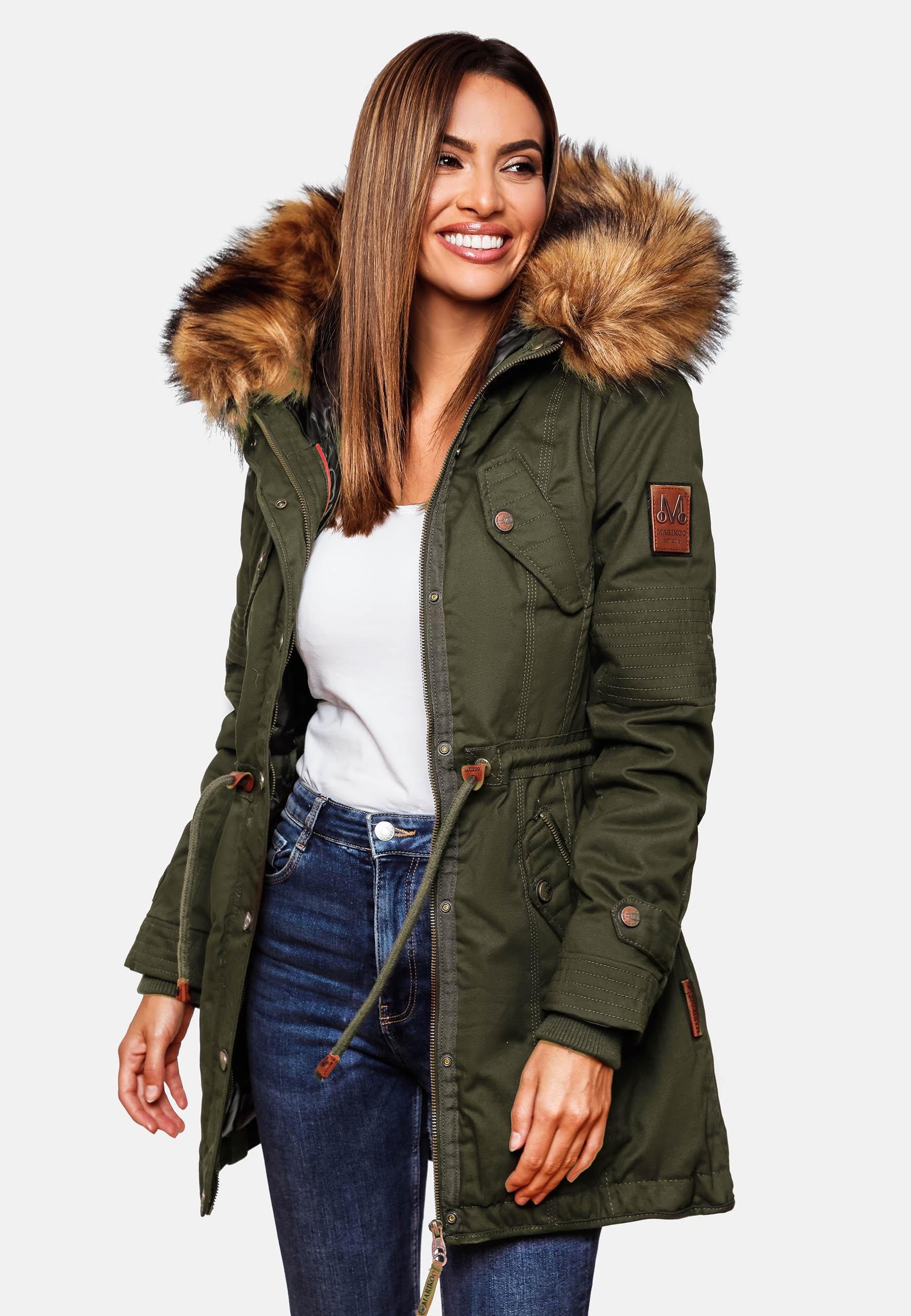 Winterparka mit La Viva abnehmbarem Prc Kunstfell grün stylischer Wintermantel Marikoo