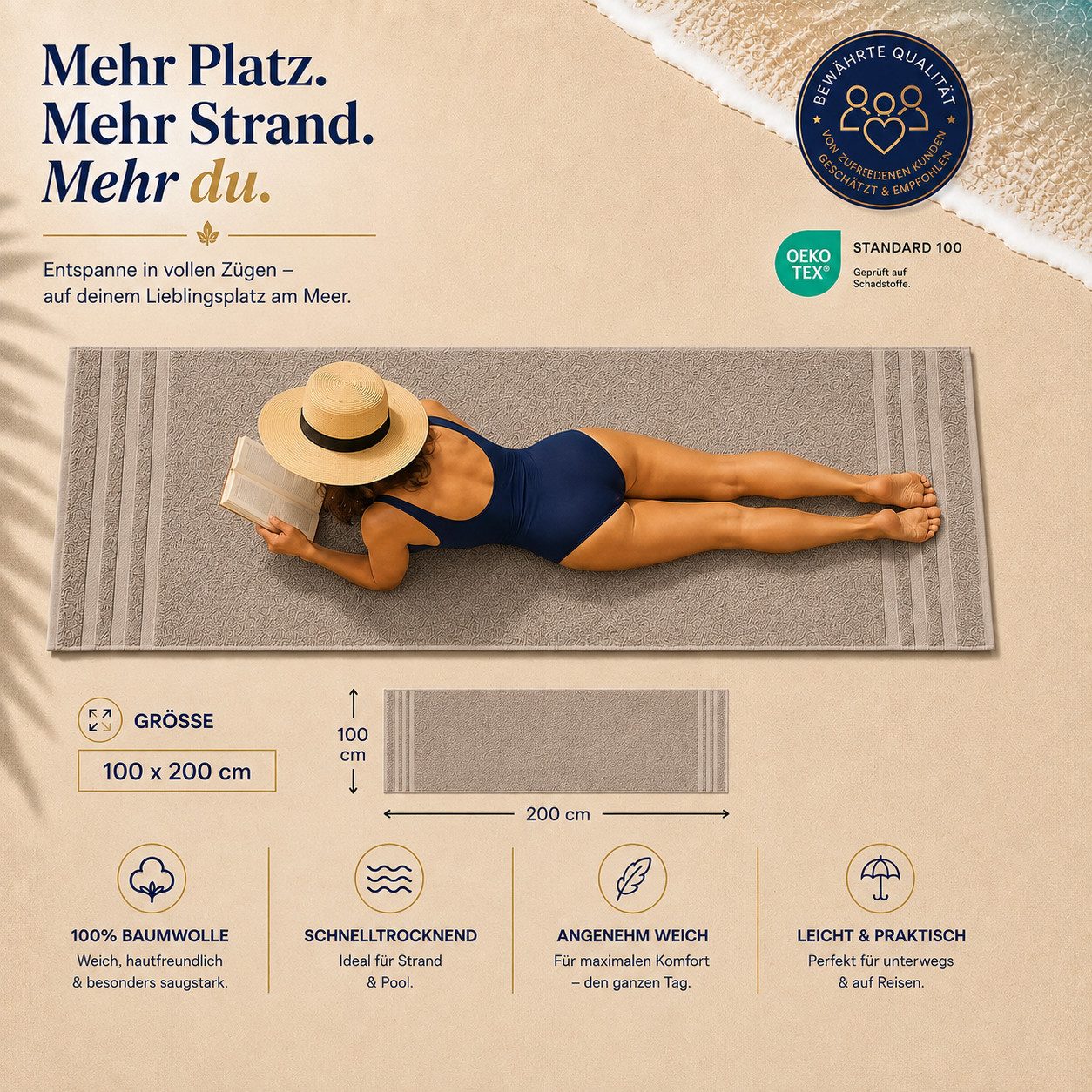 Komfortec Saunatuch 100x200 Extra Große XXL Premium Saunatuch, Unifarben (1-St), extra Große XXL, Schnelltrocknend, Frottee, Weich, Baumwolle – Bild 3 von 5