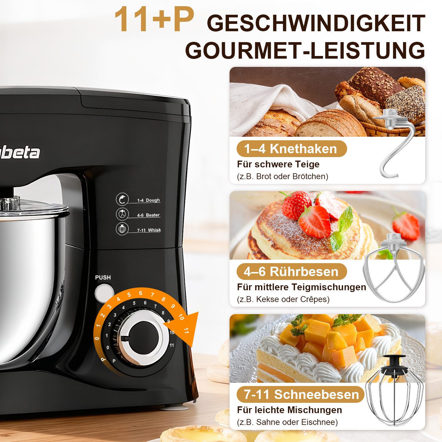 7MAGIC Küchenmaschine, 1000 W, Knetmaschine, Kompakt Küchenmaschine