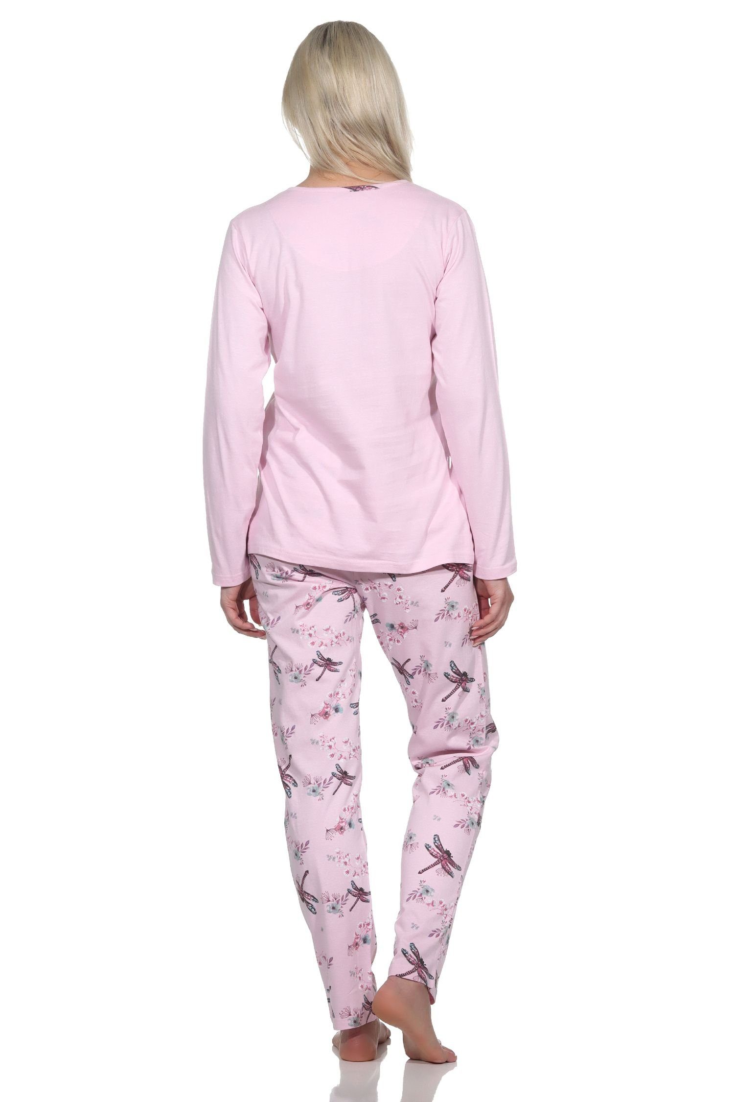 Damen Pyjamahose Schlafanzug floralem mit Normann langarm Pyjama rosa in Pyjama Print