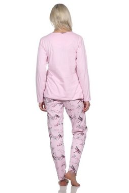 Normann Pyjama Damen Schlafanzug langarm Pyjama mit Pyjamahose in floralem Print