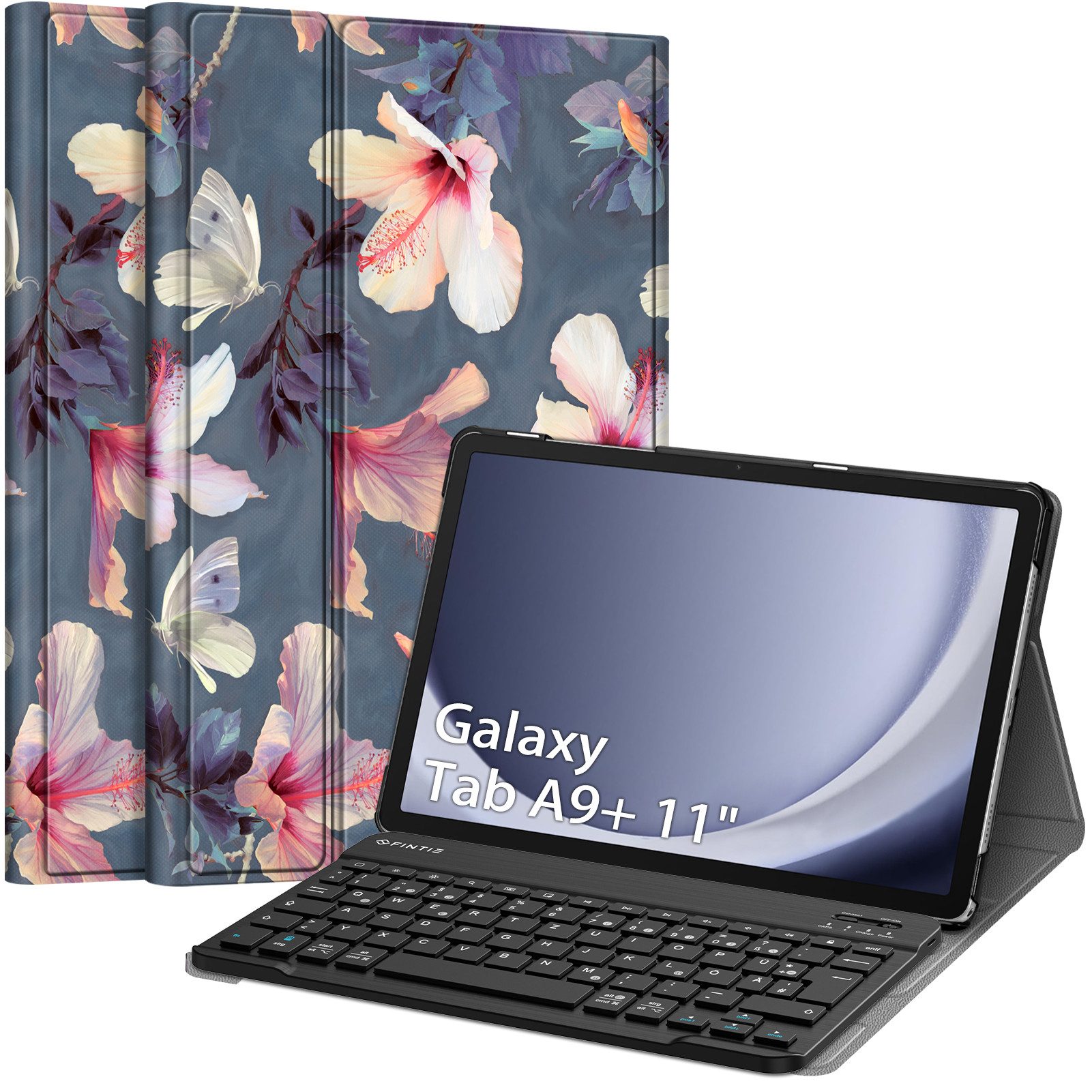 Fintie Tablet-Hülle +Tastatur für Samsung Galaxy Tab A11+ Plus 11" 2025/A9+ Plus 11'' 2023, Keyboard Cover mit Magnetisch Abnehmbarer Deutscher Bluetooth Tastatur