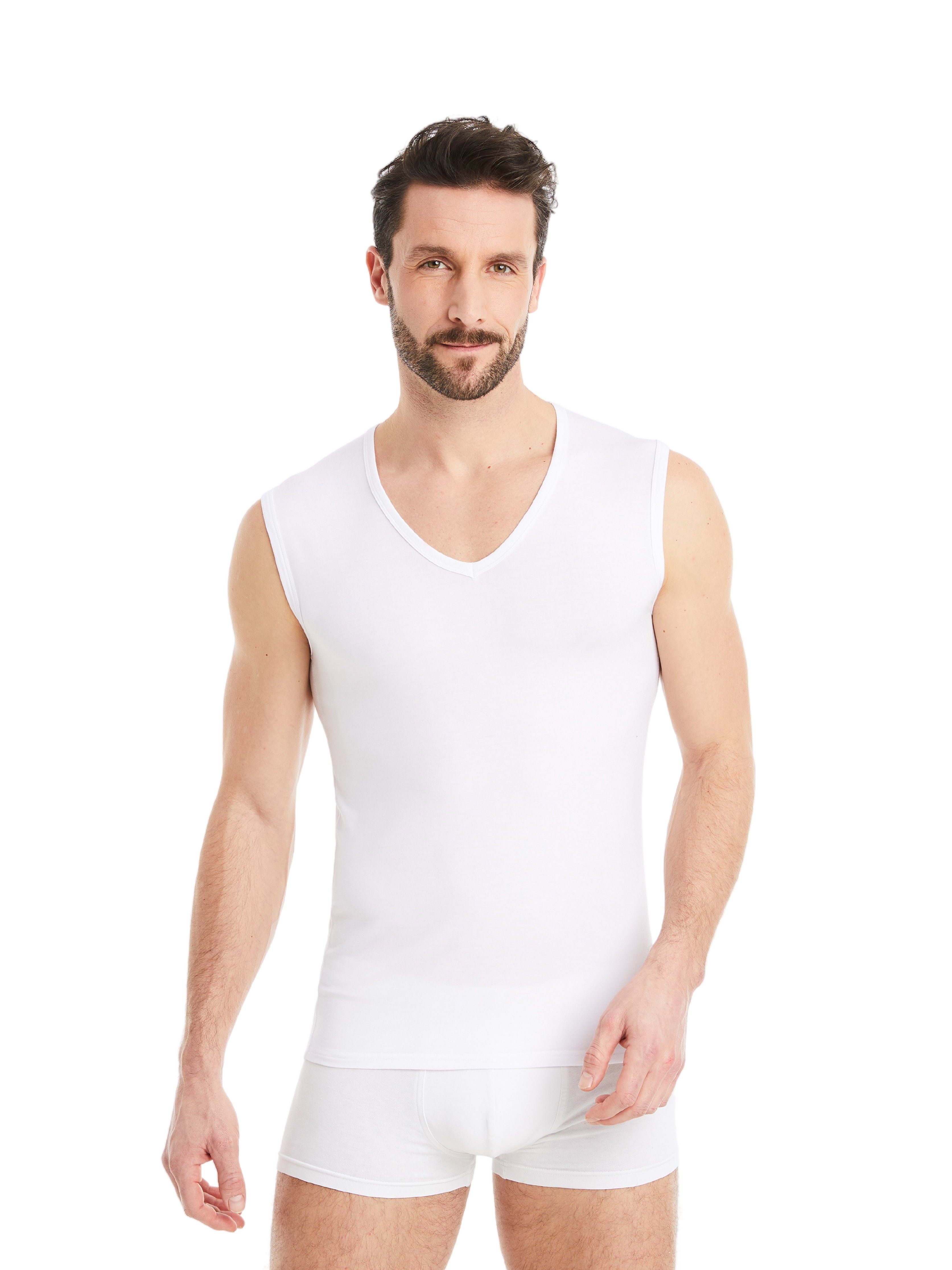 Stoff, Unterhemd maximaler FINN Micro-Modal Business feiner Herren Tragekomfort Weiß Design V-Ausschnitt Achselhemd mit Ärmellos