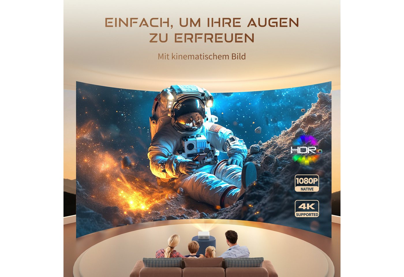 Aurzen NetfIix Officially 4K Unterstützt Smart Beamer (3840 x 2160 px, DoIby Audio, Autofokus & Trapezkorrektur, WiFi Bluetooth Projektor) weiß