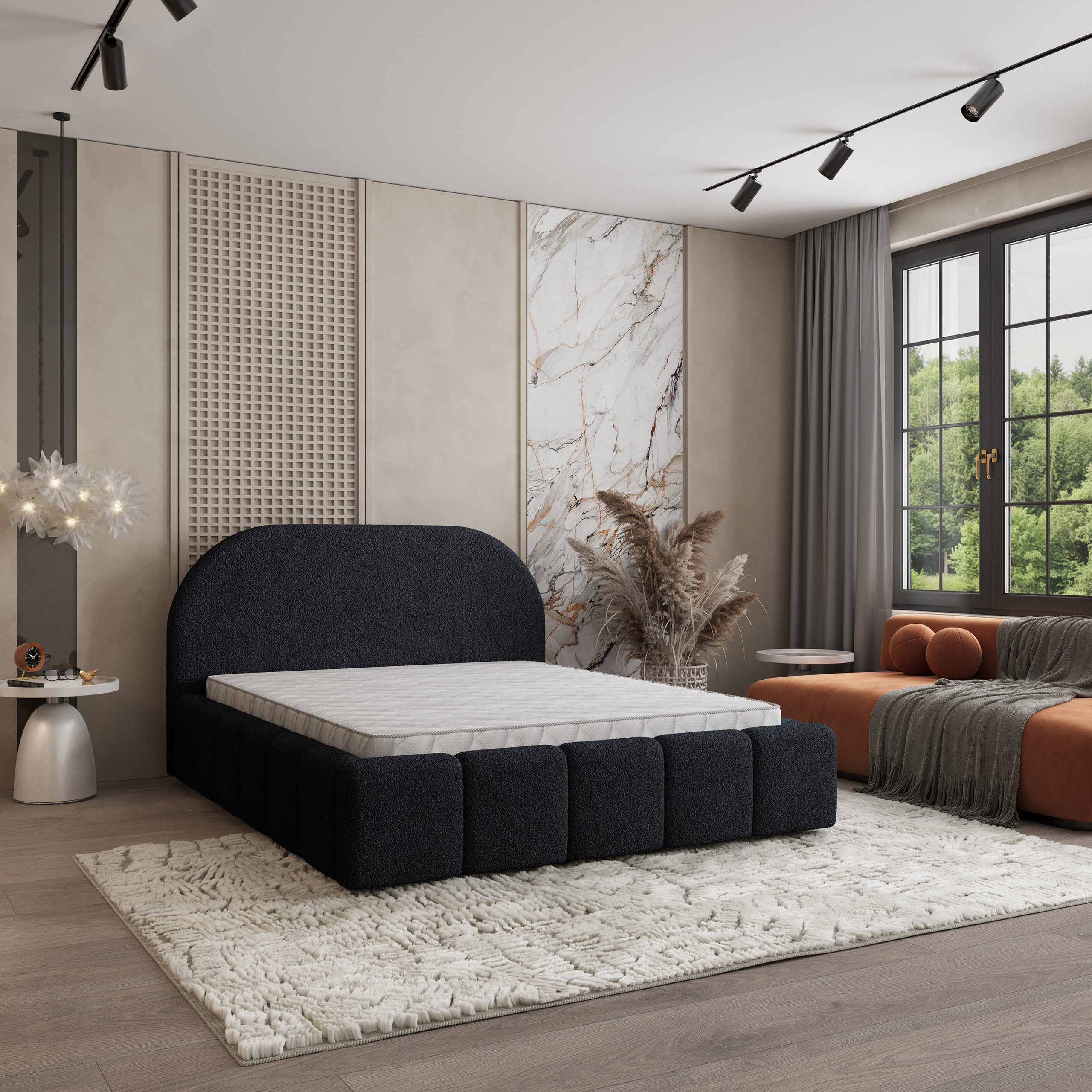 Masseno Polsterbett FLUSSO 120x200 cm schwarz (mit Bettkasten und Lattenrost)