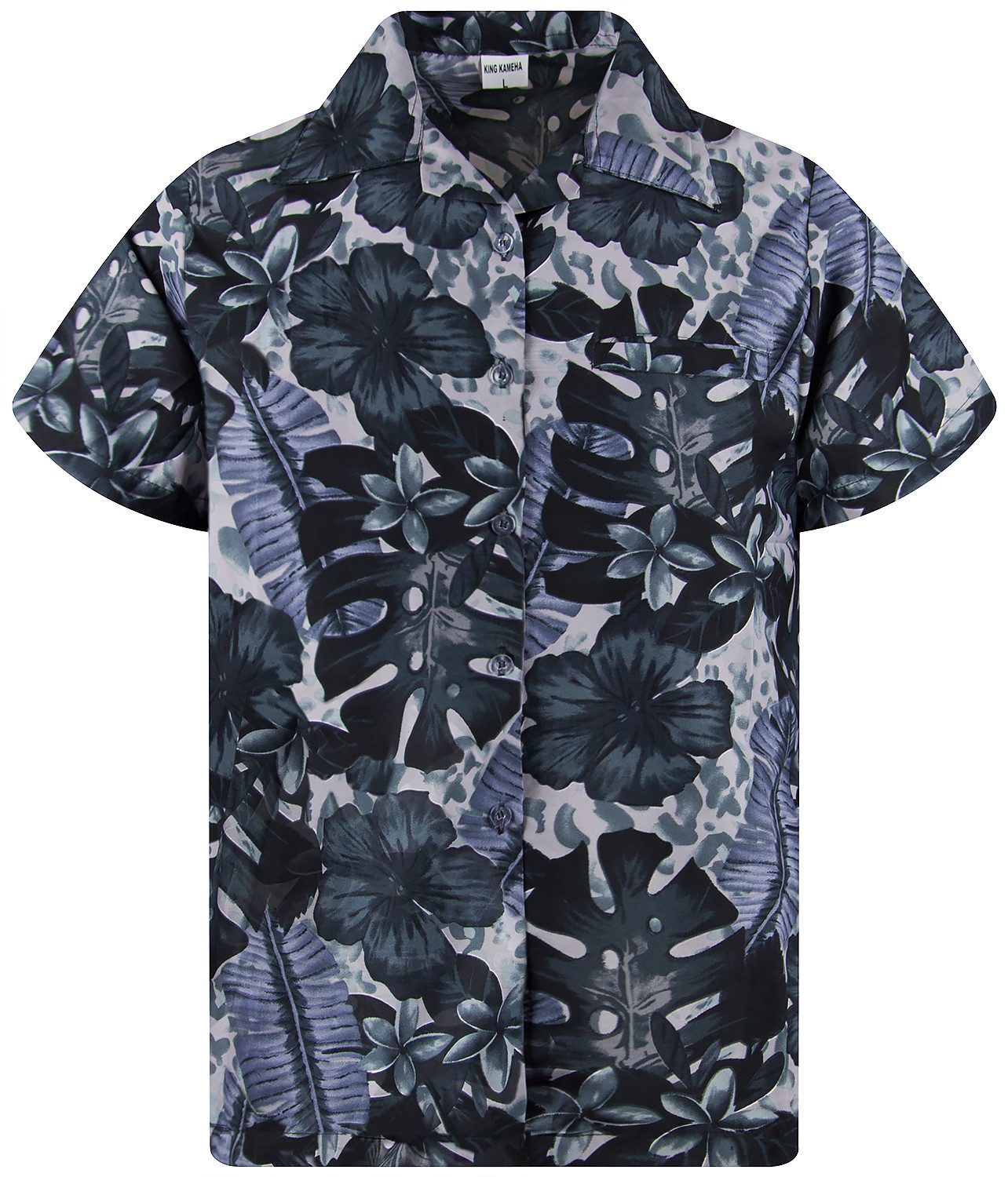 King Kameha Hawaiihemd Grün Lila Blume Funky Hawaii-Hemd Kurzarm Front-Tasche Stylish Unisex
