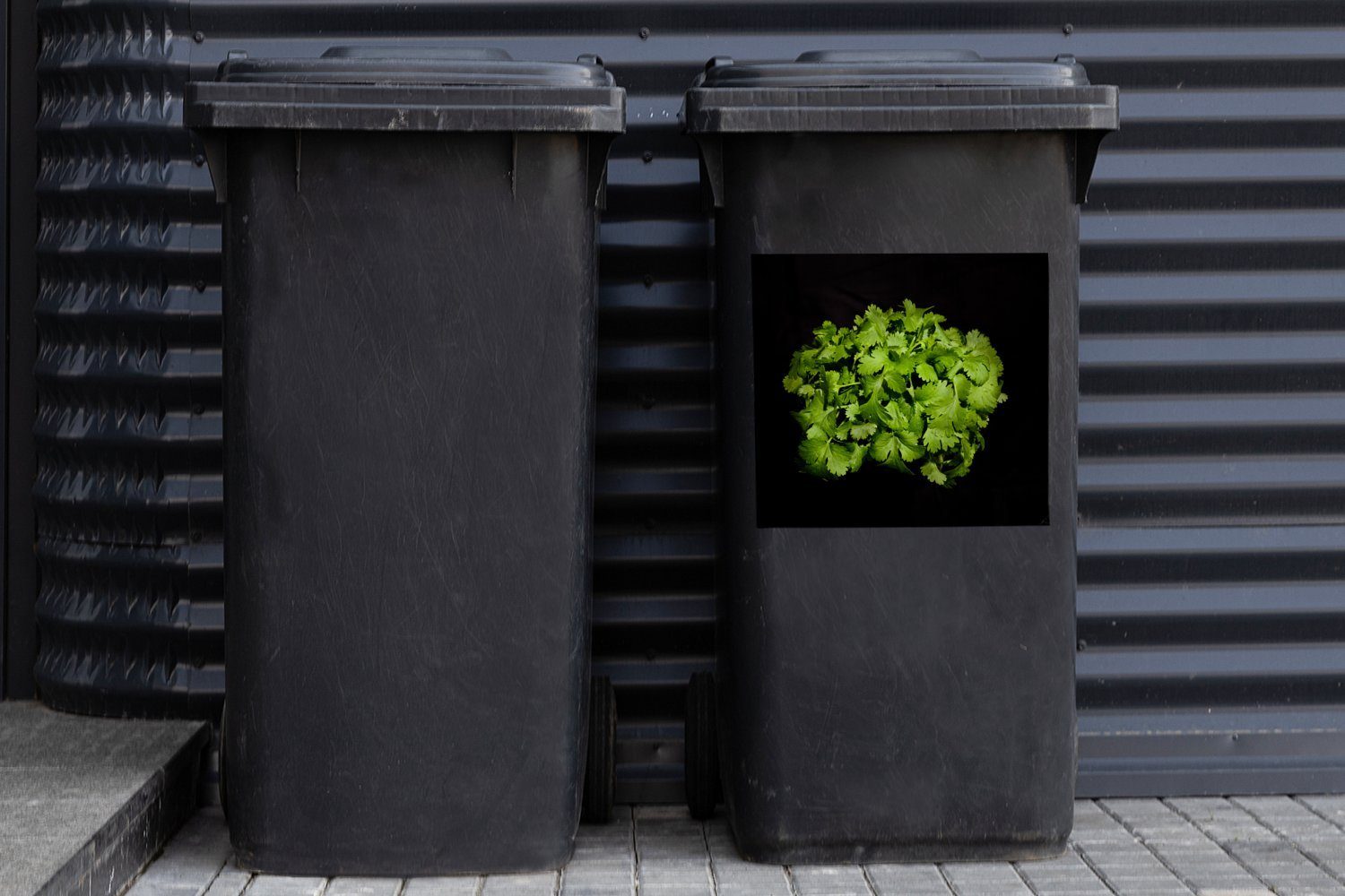 Container, Farbe Wandsticker leuchtend MuchoWow schwarzen einem Abfalbehälter (1 grüne Mülleimer-aufkleber, St), seine Mülltonne, Sticker, Koriander und vor