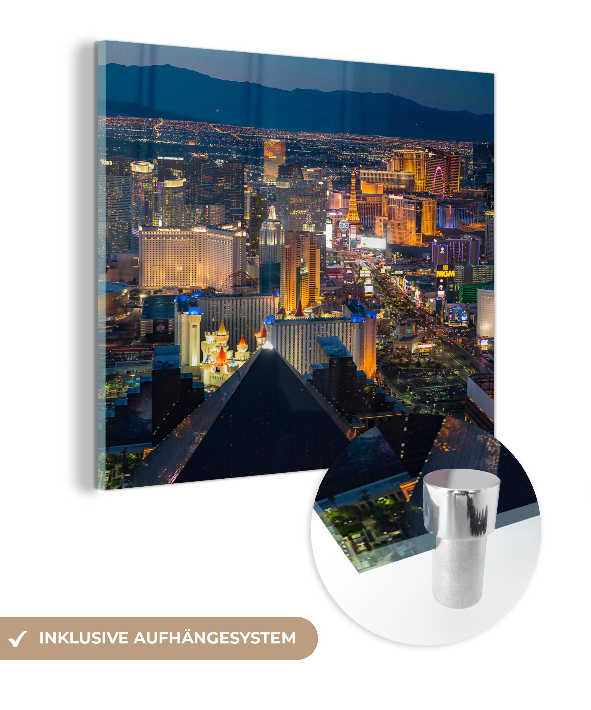 Bilder MuchoWow St), Vereinigte auf Vegas von Glasbilder - Wanddekoration Acrylglasbild Staaten, Glas (1 auf Glas Foto Las - - - Wandbild Luftaufnahme