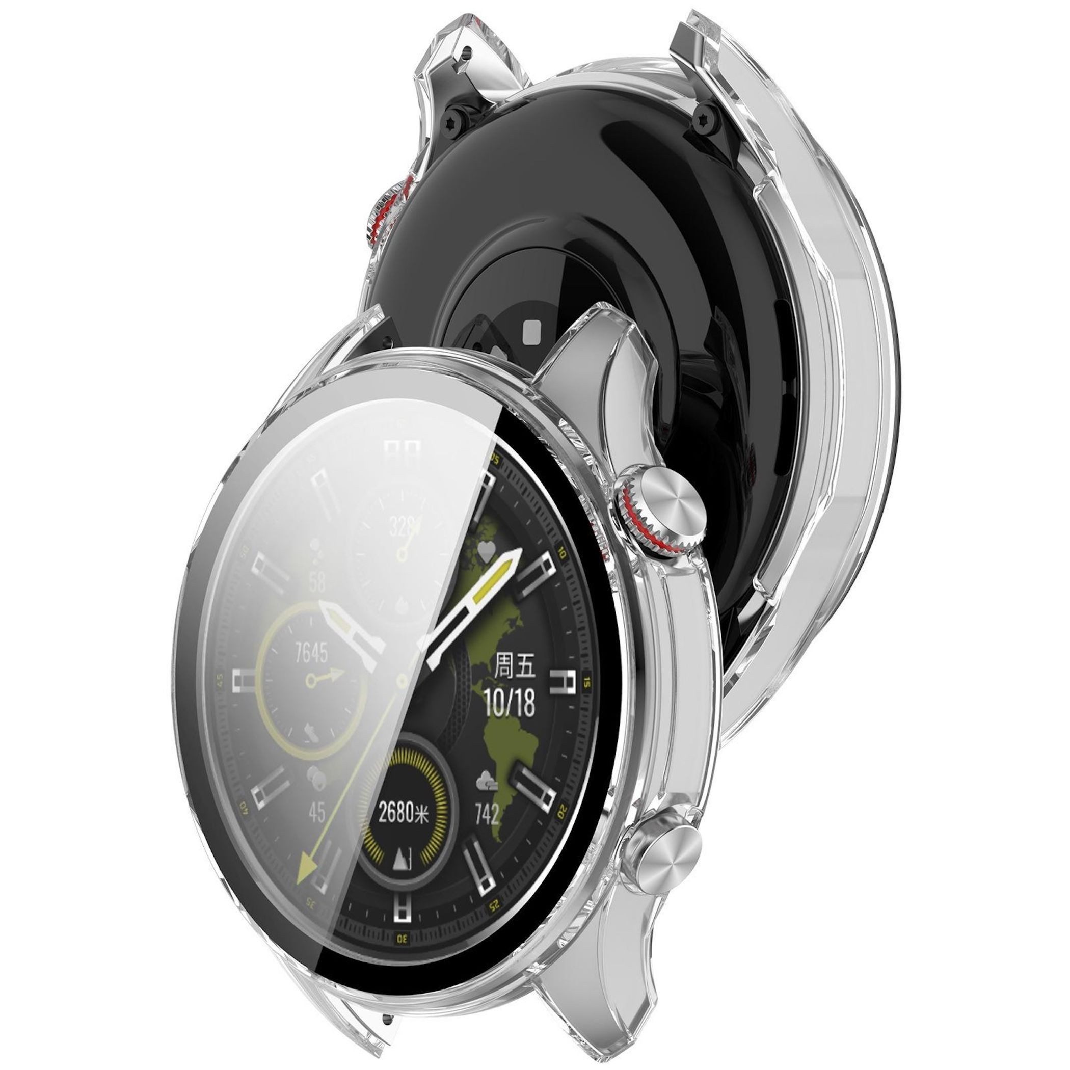 Wigento Smartwatch-Hülle Für Honor Watch 5 Pro Kunststoff Schutz Hülle + 9H Glas Transparent, Schutzhülle aus PC + Hart Glas für Rundumschutz