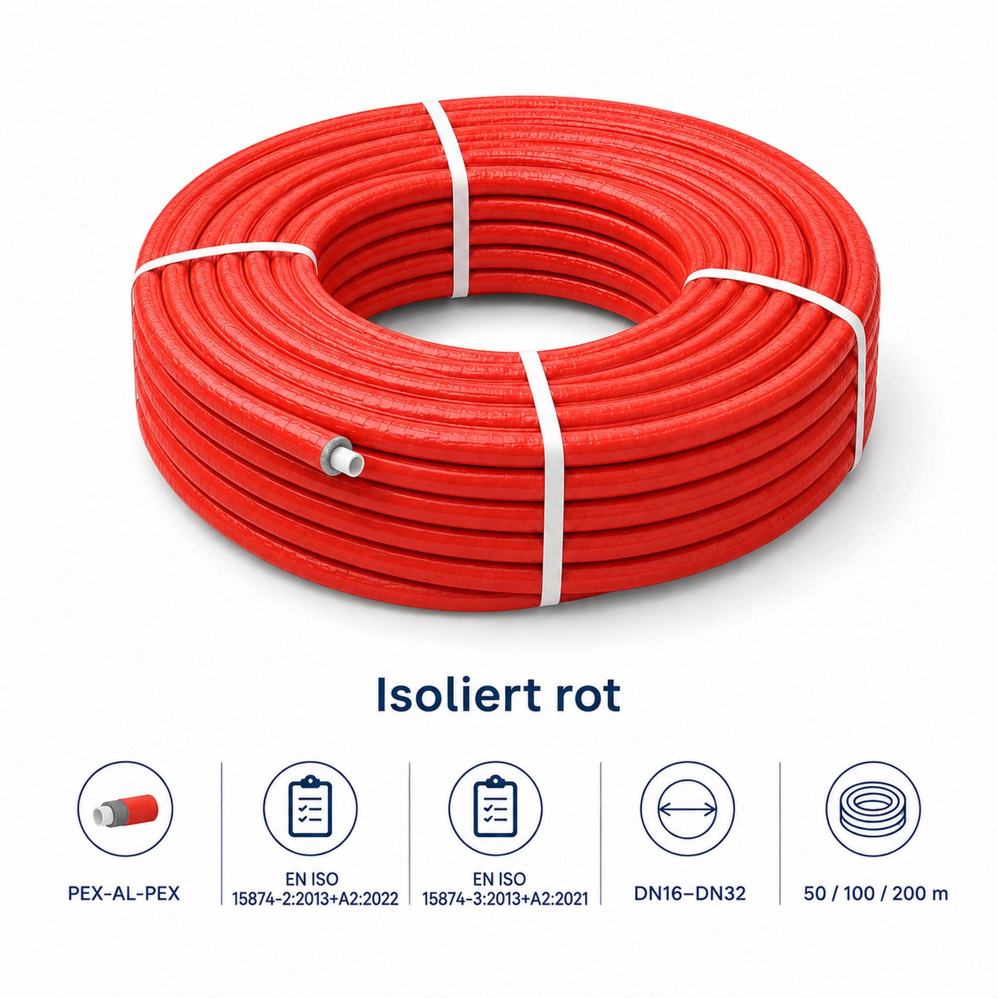 ART OF BAAN Alu-Verbundrohr PEX-AL-PEX 16x2 mm 100 m isoliert rot Heizung & Gebäudetechnik