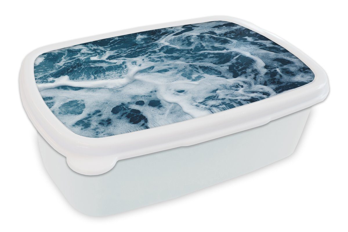 MuchoWow Lunchbox Wellen - Wasser - Ozean - Schaum, Kunststoff, (2-tlg), Brotbox für Kinder und Erwachsene, Brotdose, für Jungs und Mädchen weiß