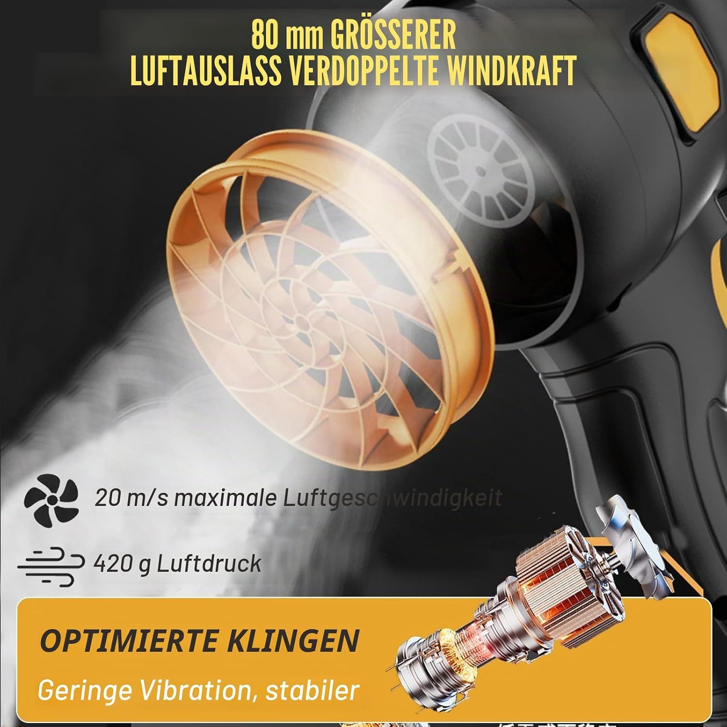 Vivitar Akku-Laubbläser 21V mit 3,000mAh Akku & Ladegerät, 550W Turbo Handgebläse, (Akku Gebläse für Auto, Werkstatt, Garage, Grill, Camping, 1 St., tragbarer Gartenbläserr für Garten, Terrasse, Hof und Einfahrt), 4.000 U/min, kabelloser Laubbläser mit Geschwindigkeitsregelung