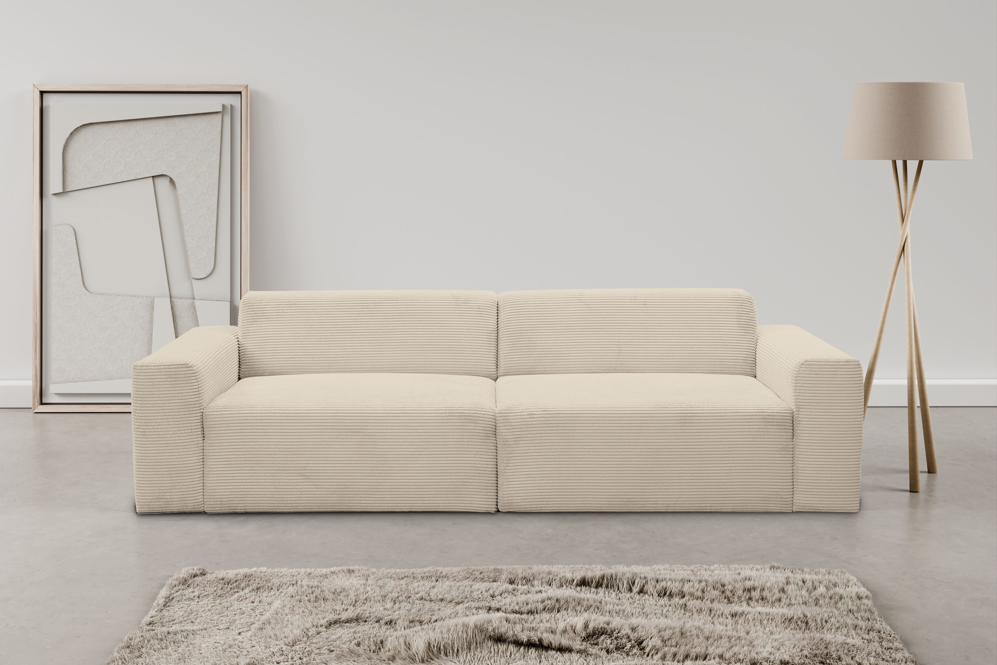 WERK2 Sofa Zeus 3-Sitzer 256 cm breit, 105 cm tief, Big-Sofa, modern & bequem, Curvy Trend 3-Sitzer mit urbaner Optik