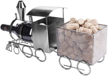 BRUBAKER Weinflaschenhalter Lokomotive mit Korkenbox, (inklusive Grußkarte), Metall Skulptur, Wein Geschenk, Flaschenhalter, Weinhalter