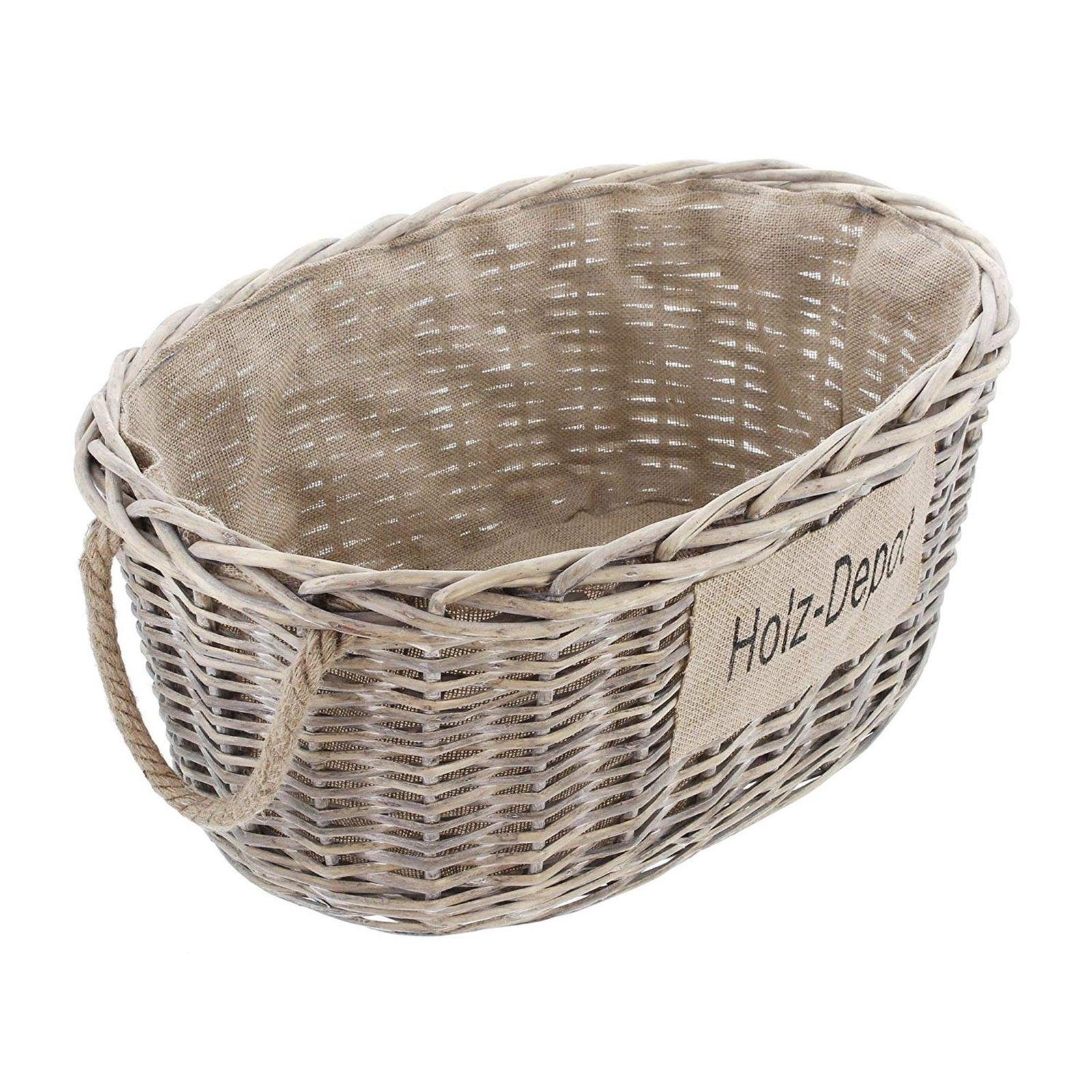 Dekoleidenschaft Kaminholzkorb aus Weide im Shabby Look, Feuerholzkorb, Wei günstig online kaufen