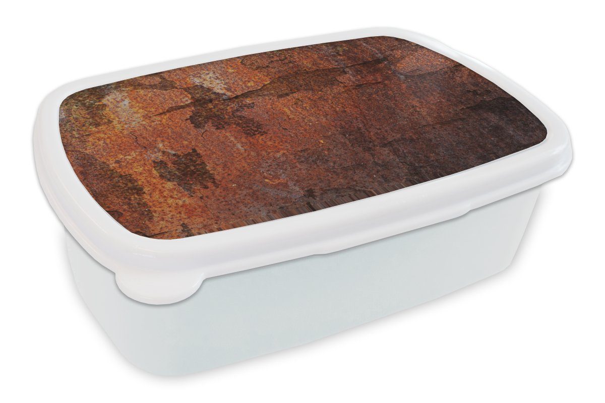 MuchoWow Lunchbox Retro - Rost - Eisen, Kunststoff, (2-tlg), Brotbox für Kinder und Erwachsene, Brotdose, für Jungs und Mädchen weiß