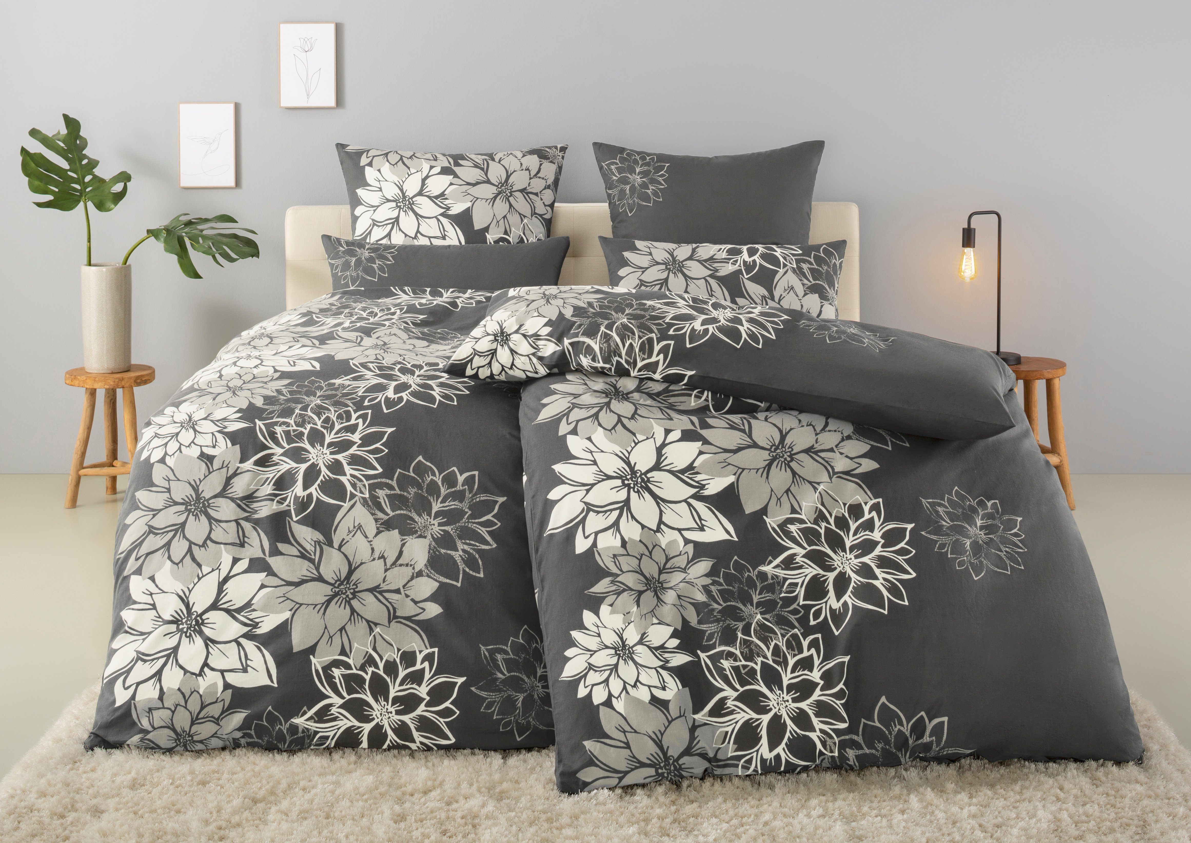 Home affaire Bettwäsche Susan in Gr. 135x200 oder 155x220 cm, Biber, 2 teilig, in verschiedenen Qualitäten, romantische Bettwäsche mit Blumen