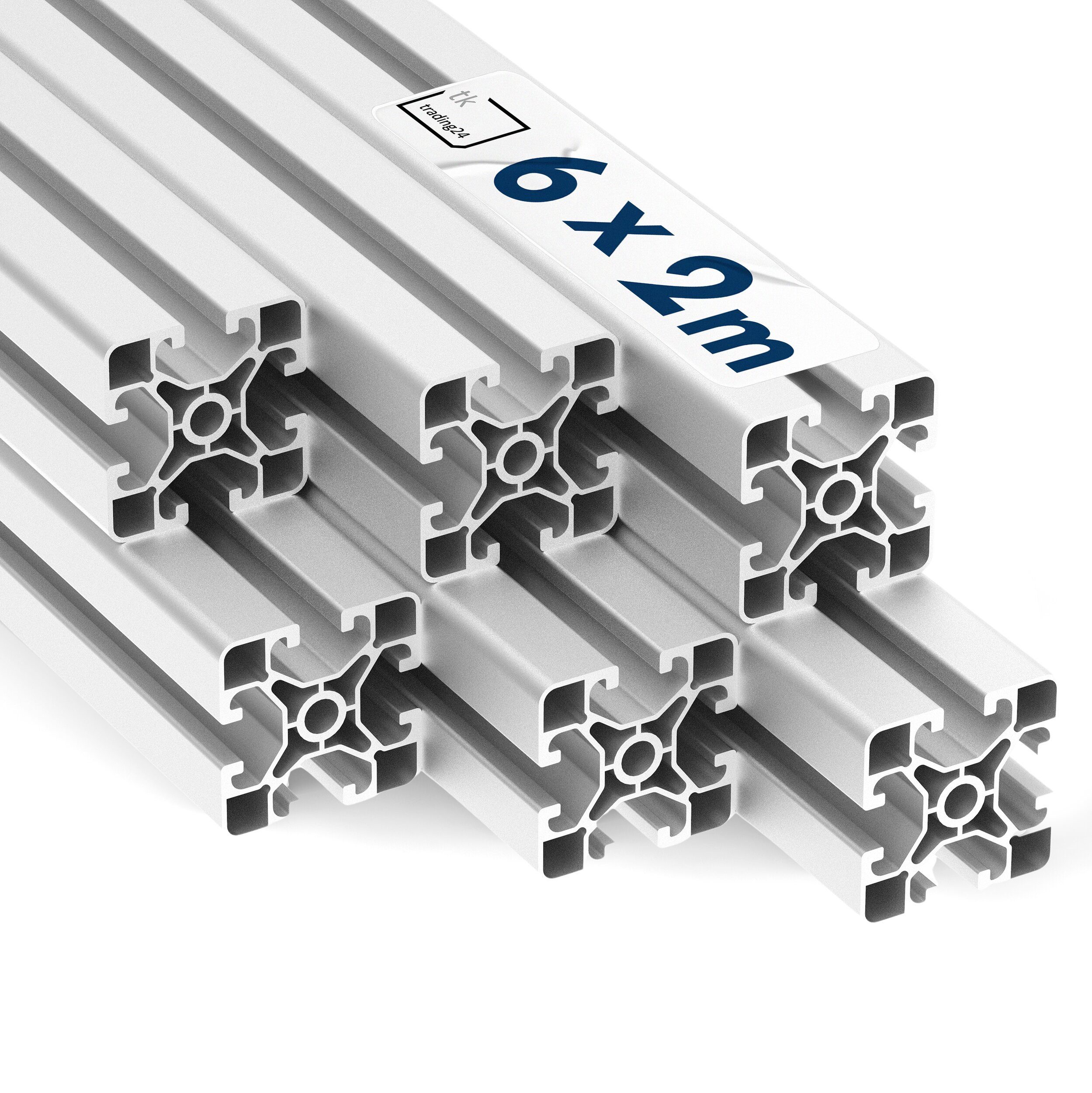 tktrading24 Profil 6x 40x40mm light 2m Alu System-, Montage-, Konstruktionsprofil Nut 8 (Set)