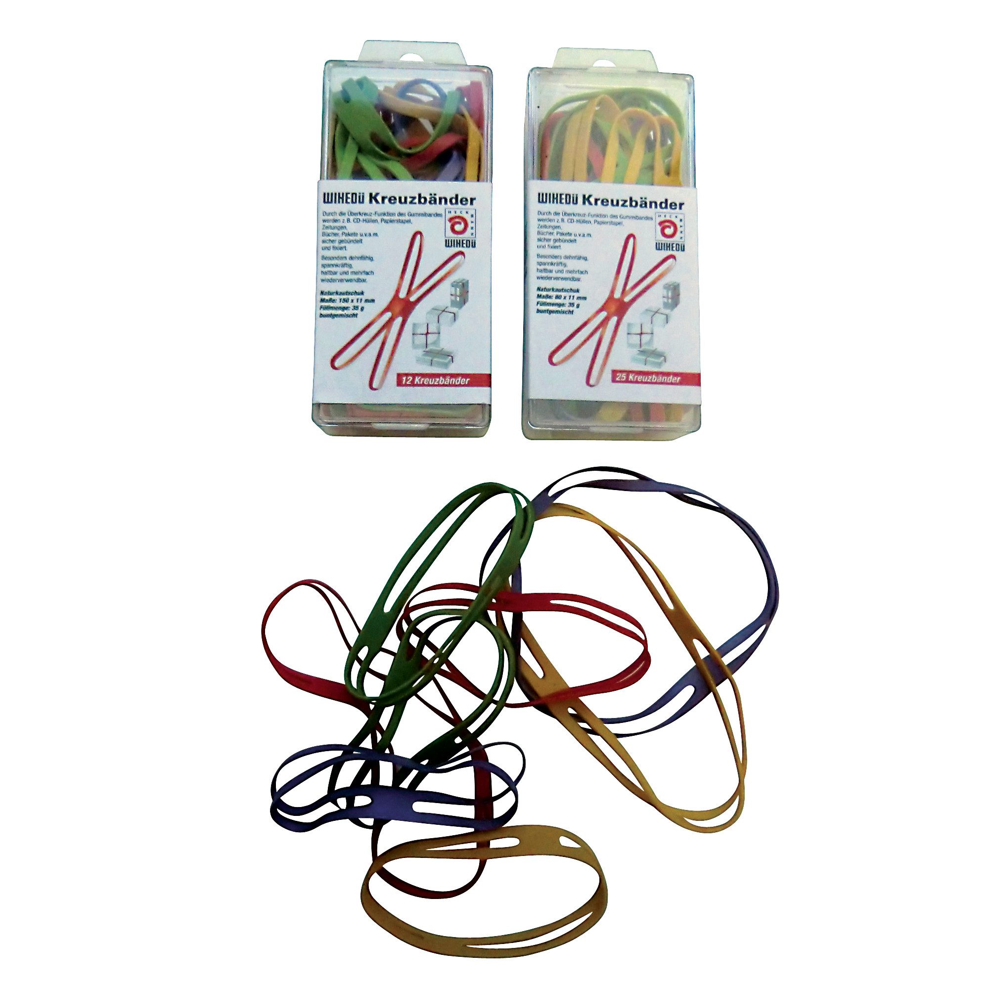 Willy Heckmann Gummibänder Kreuzband 510.035 150x11mm farbig sortiert 12 Stück