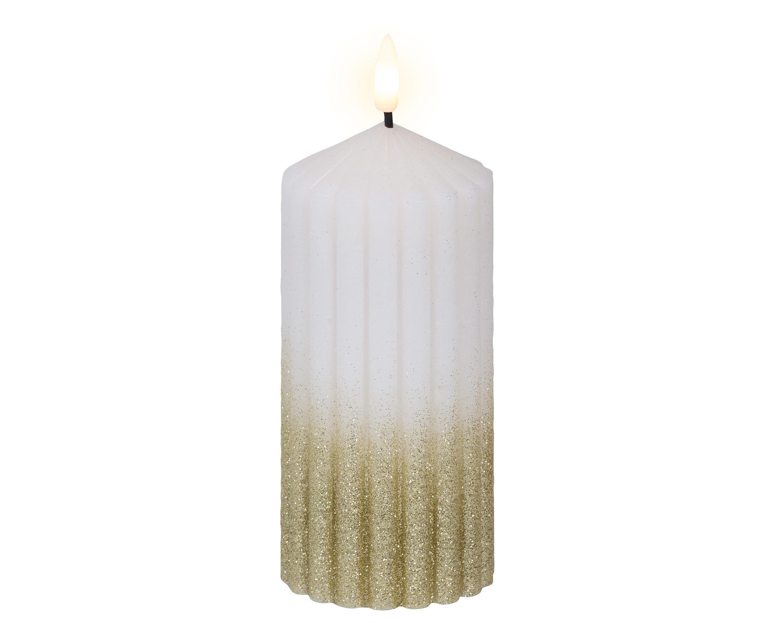 Lumineo LED-Kerze, LED Kerze mit Timerfunktion 7x15cm Wachs gerillt Weiß / günstig online kaufen