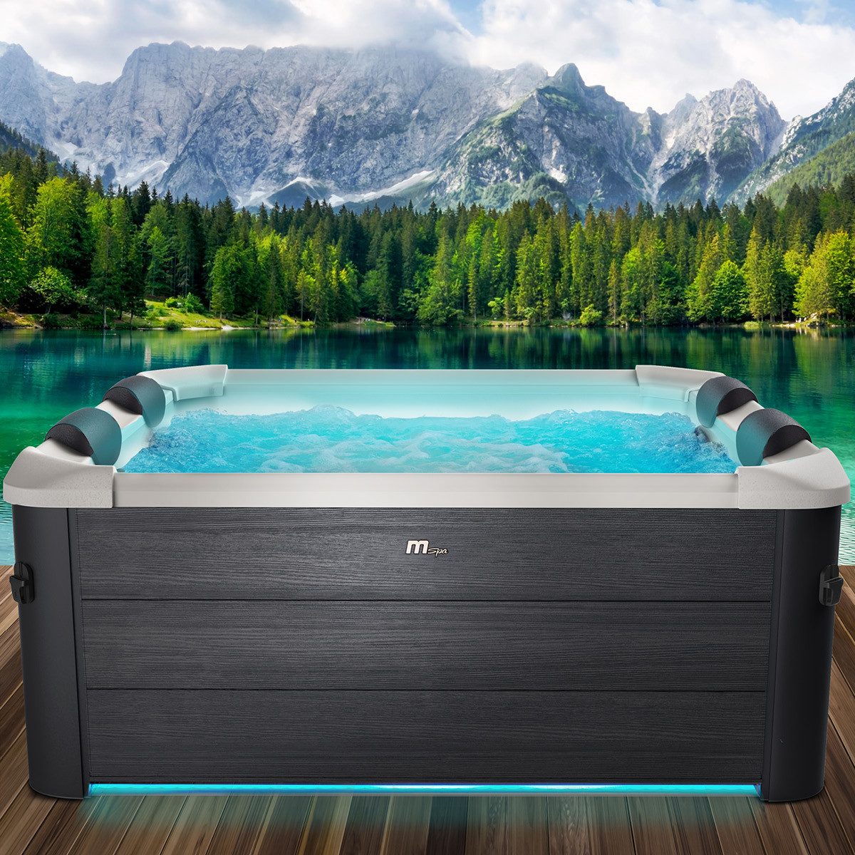 BRAST Whirlpool MSpa Oslo, Sapphire & Amber mit Fester Außenwand, (160x160x65cm, 3 Modelle, LED-Beleuchtung, 6 Personen), Ganzjähriger Einsatz Winterfest