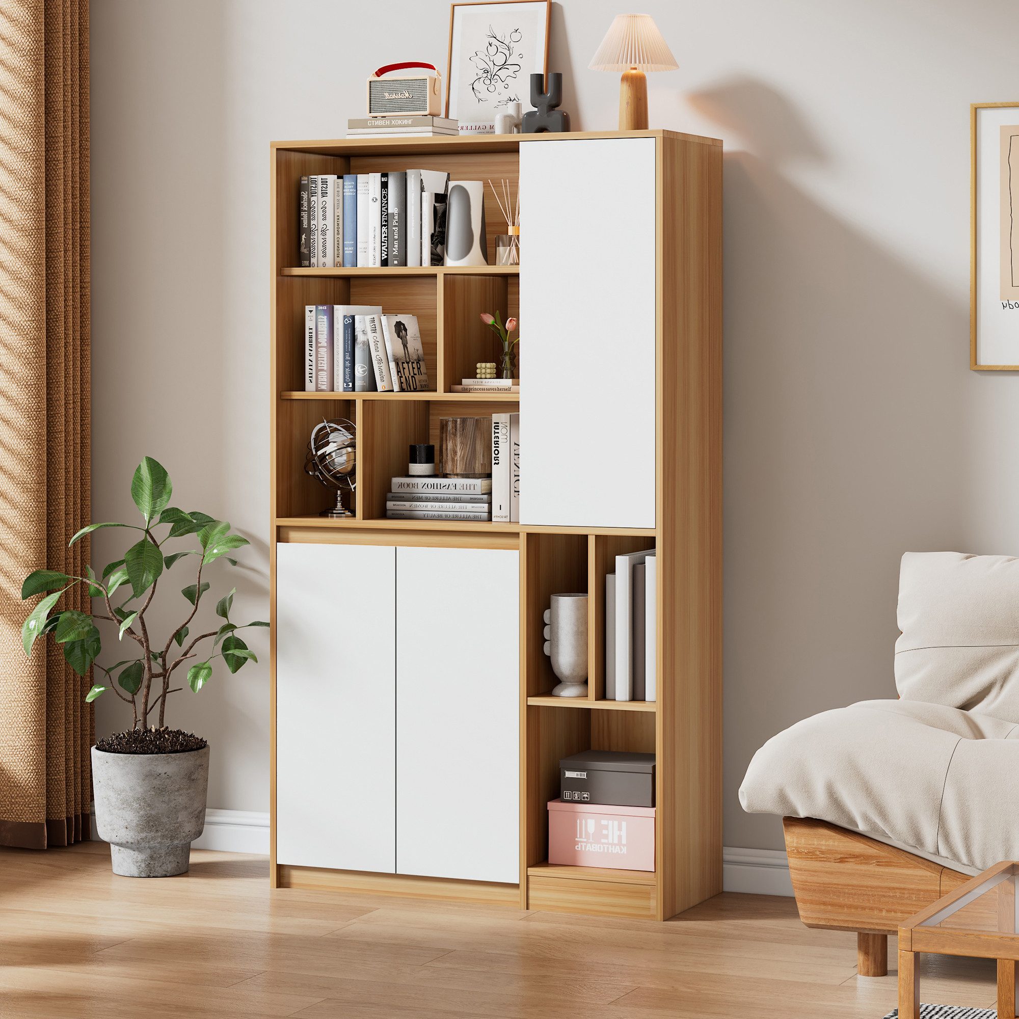 MODFU Vitrine Bücherregal in Holzfarbe (Bücherregal, günstig online kaufen