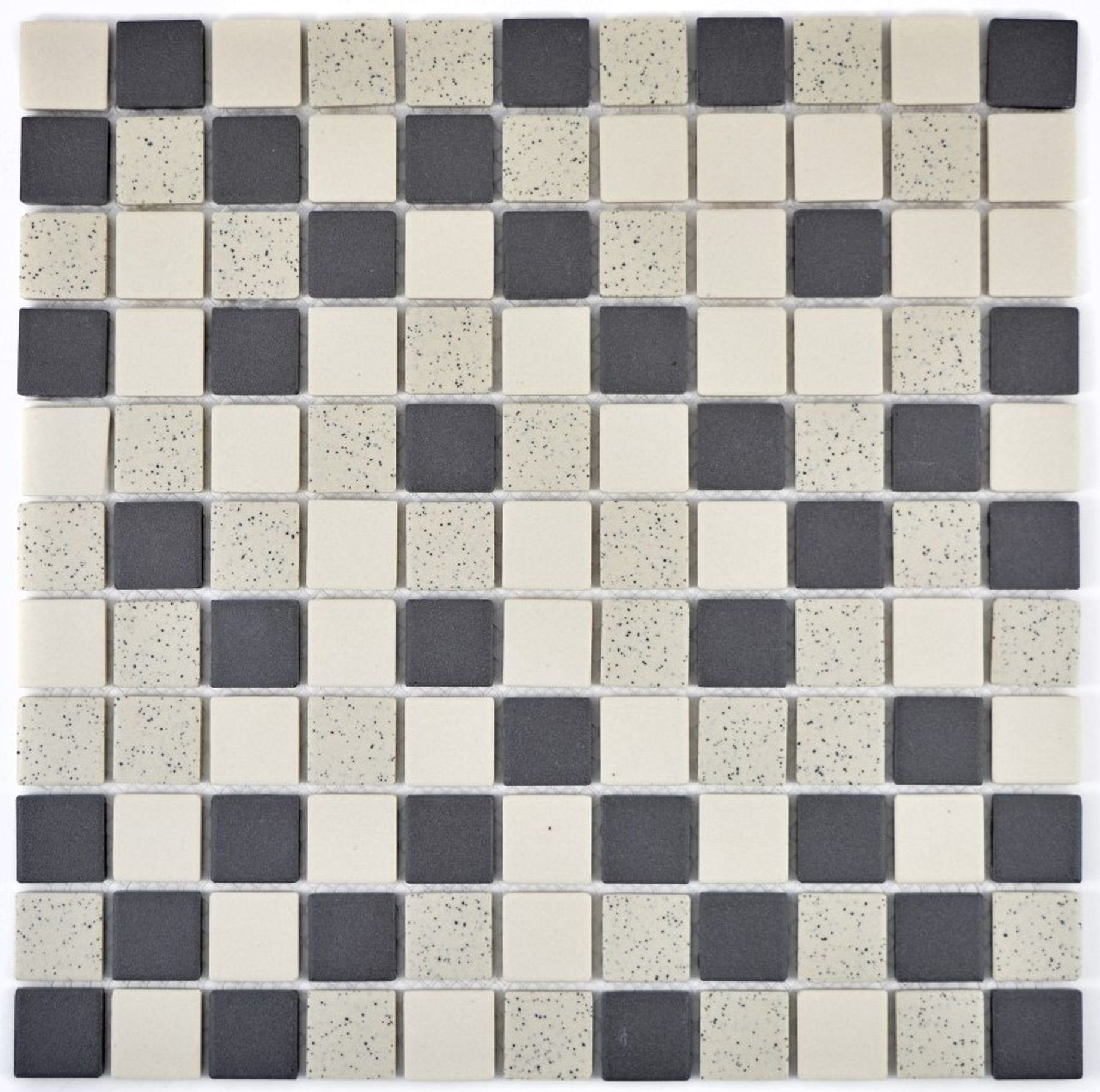 Mosani Mosaikfliesen Keramik Mosaik beige soft schwarz unglasiert gesprenkelt Boden Küche