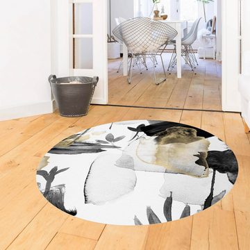 Teppich Vinyl Wohnzimmer Schlafzimmer Flur Küche Muster Abstrakt, Bilderdepot24, rund - schwarz glatt, nass wischbar (Küche, Tierhaare) - Saugroboter & Bodenheizung geeignet
