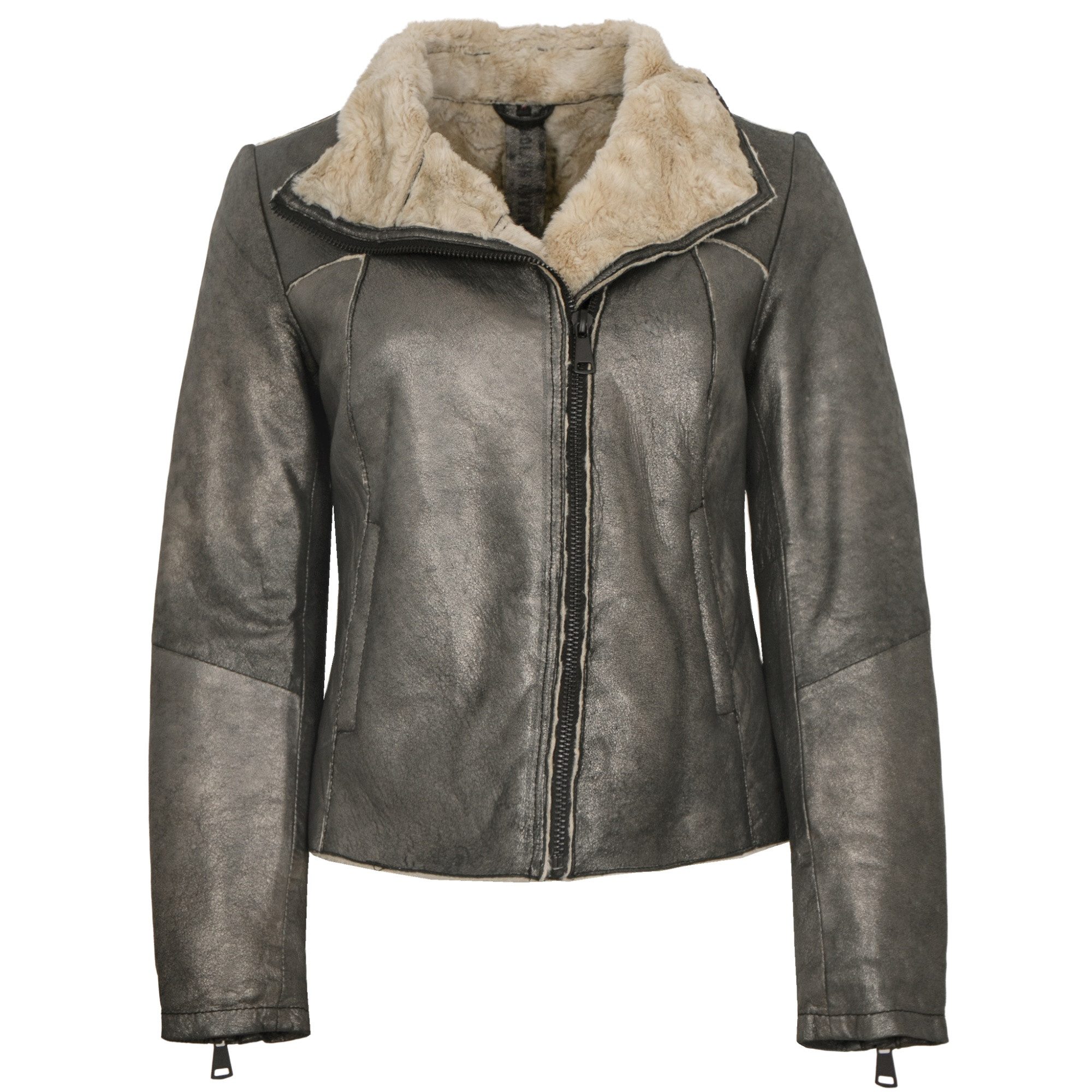Freaky Nation Lederjacke Shine Star-FN Freaky Nation Damen Lederjacke Lammleder taupe/beige