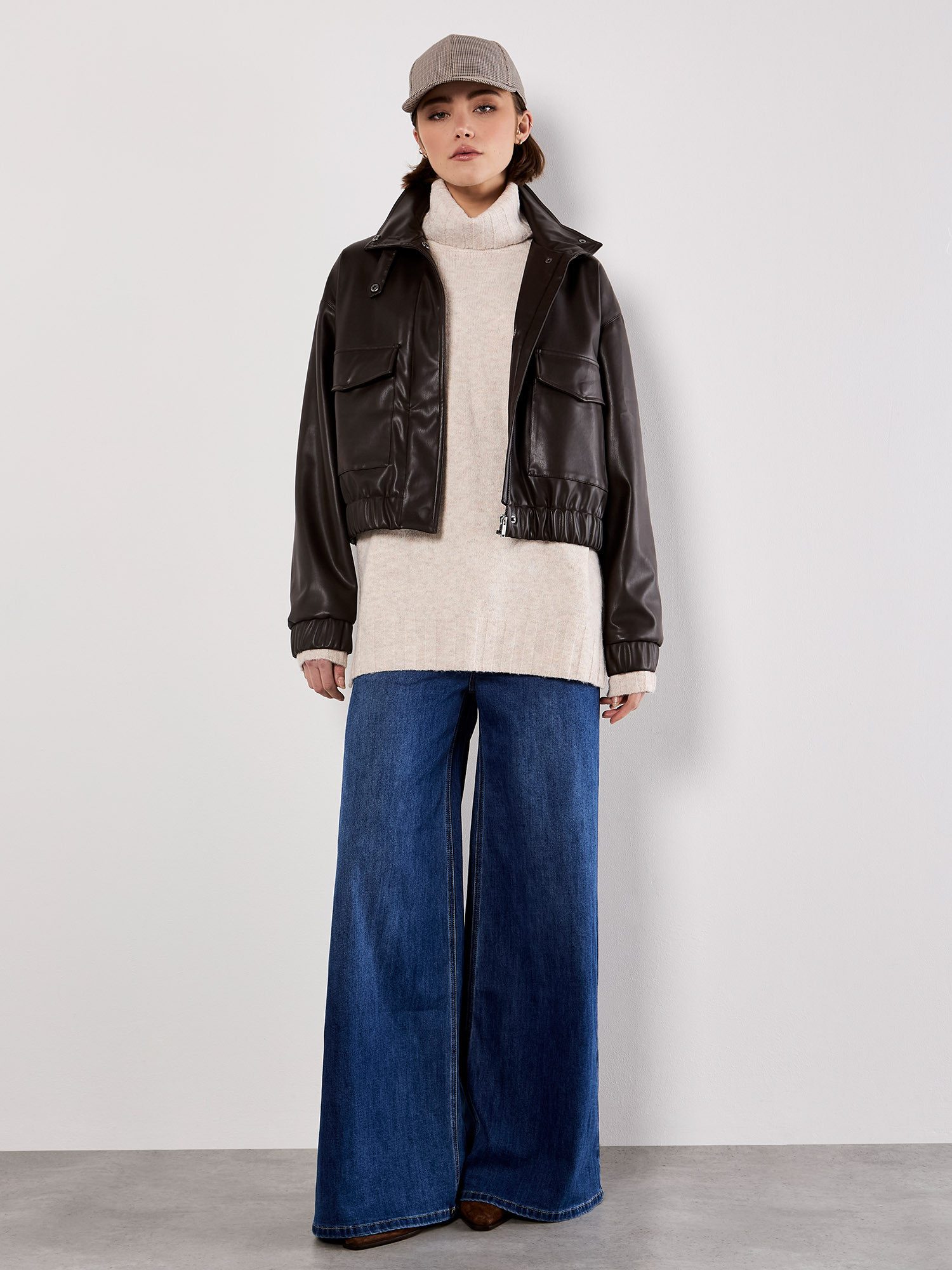 Apricot Bomberjacke Kunstlederjacke mit ausgesetzten Taschen günstig online kaufen