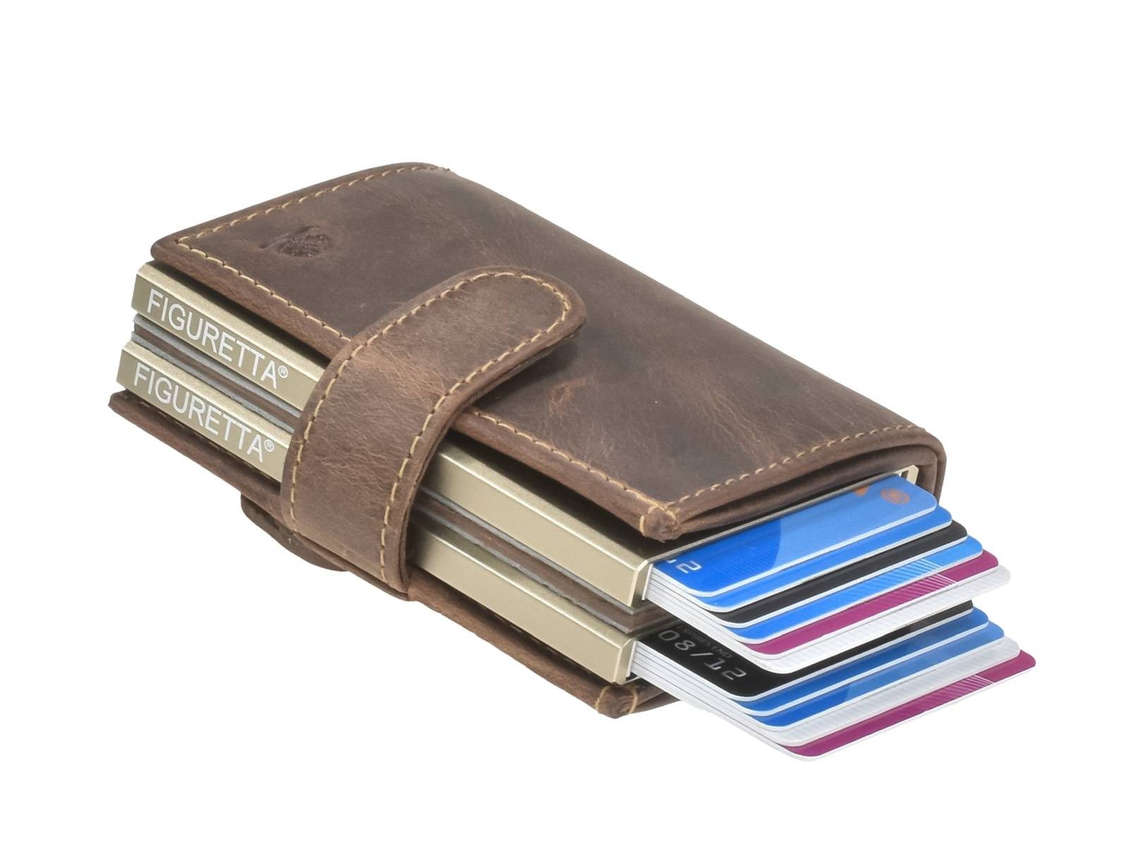 Greenburry Geldbörse "Vintage" Leder Karten Portemonnaie für 12 Karten mit 2 Slidern antik, mit Münzfach und RFID Schutz im Kartenslider