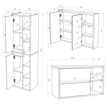 Vicco Badmöbel-Set Badezimmerset VIOLA Artisan / Anthrazit, (3-er Set, 3-St., 3-er Set)