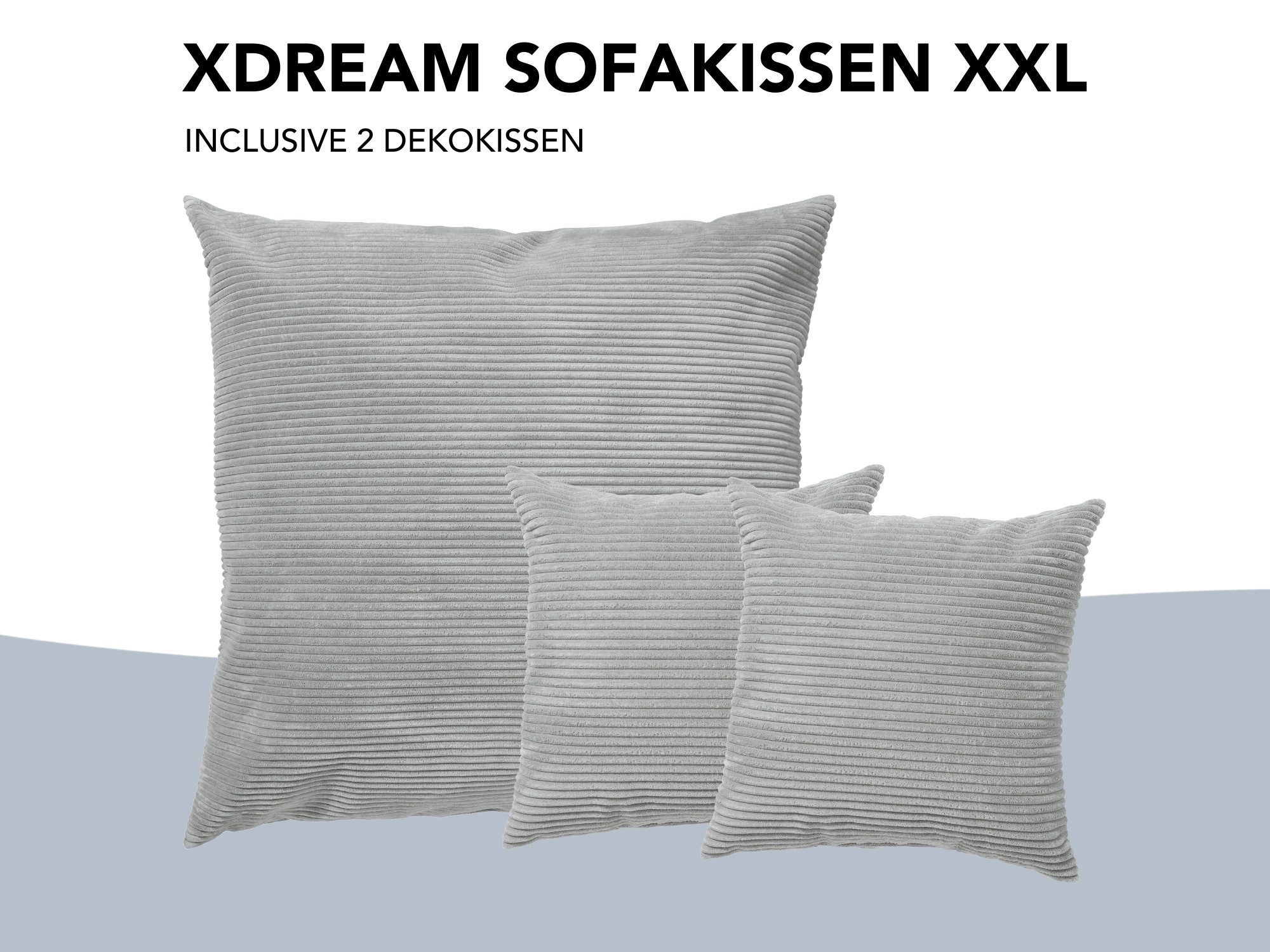 XDREAM Dekokissen Zierkissen, Sofakissen-Set bestehend aus 1x 90x90 cm und 2x 45x45 cm, gemütliches Sofakissen mit robuster und moderner Cord-Optik