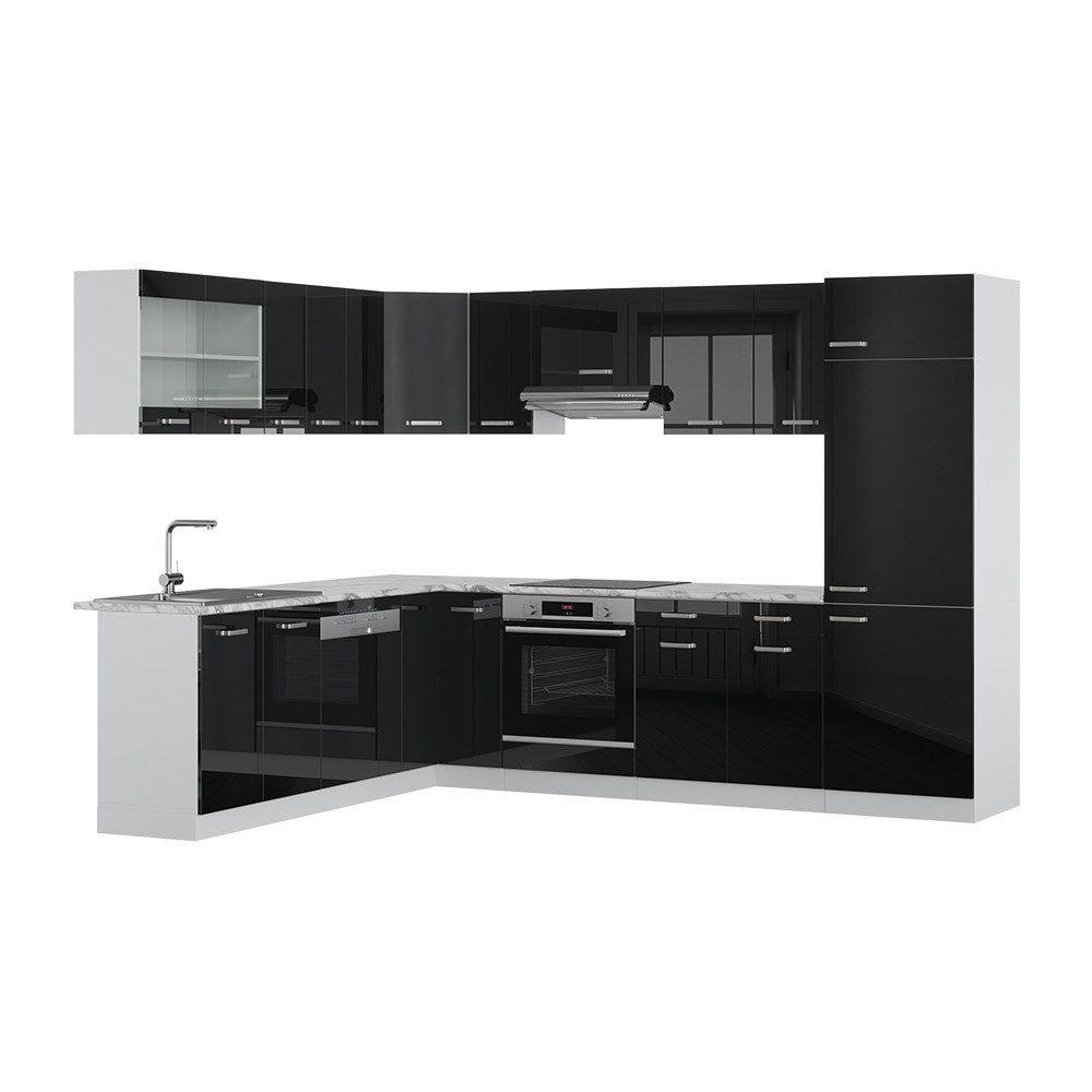 Vicco Winkelküche R-Line, Schwarz Hochglanz/Weiß, 227 günstig online kaufen