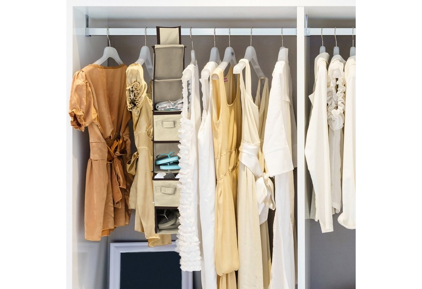 Thumbnail - relaxdays Hängeaufbewahrung 4 x Hängeregal Kleiderschrank beige