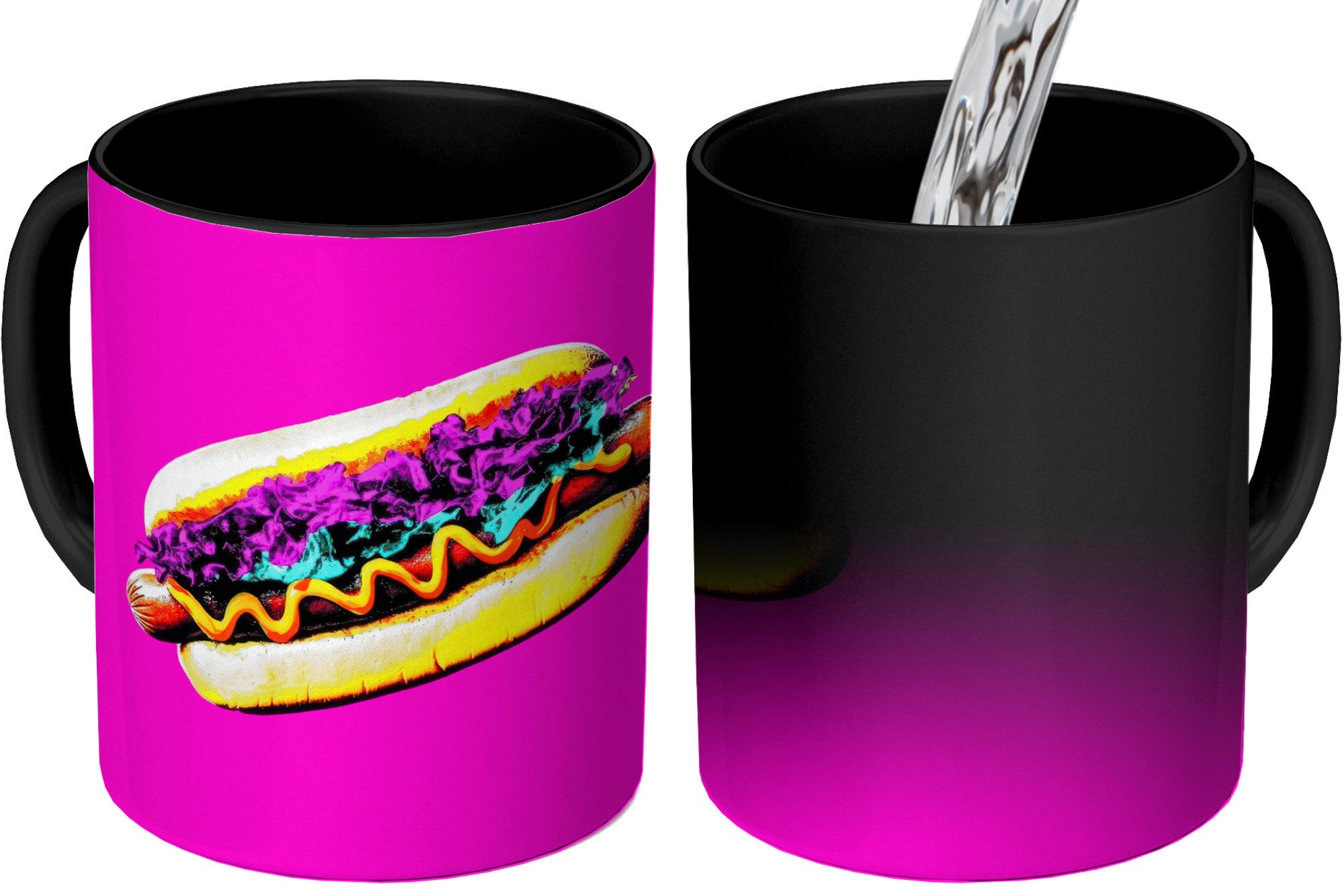 MuchoWow Tasse Hotdog - Rosa - Retro, 1-tlg., Keramik, Farbwechsel, Kaffee Tassen, Teetasse, Zaubertasse, Geschenk
