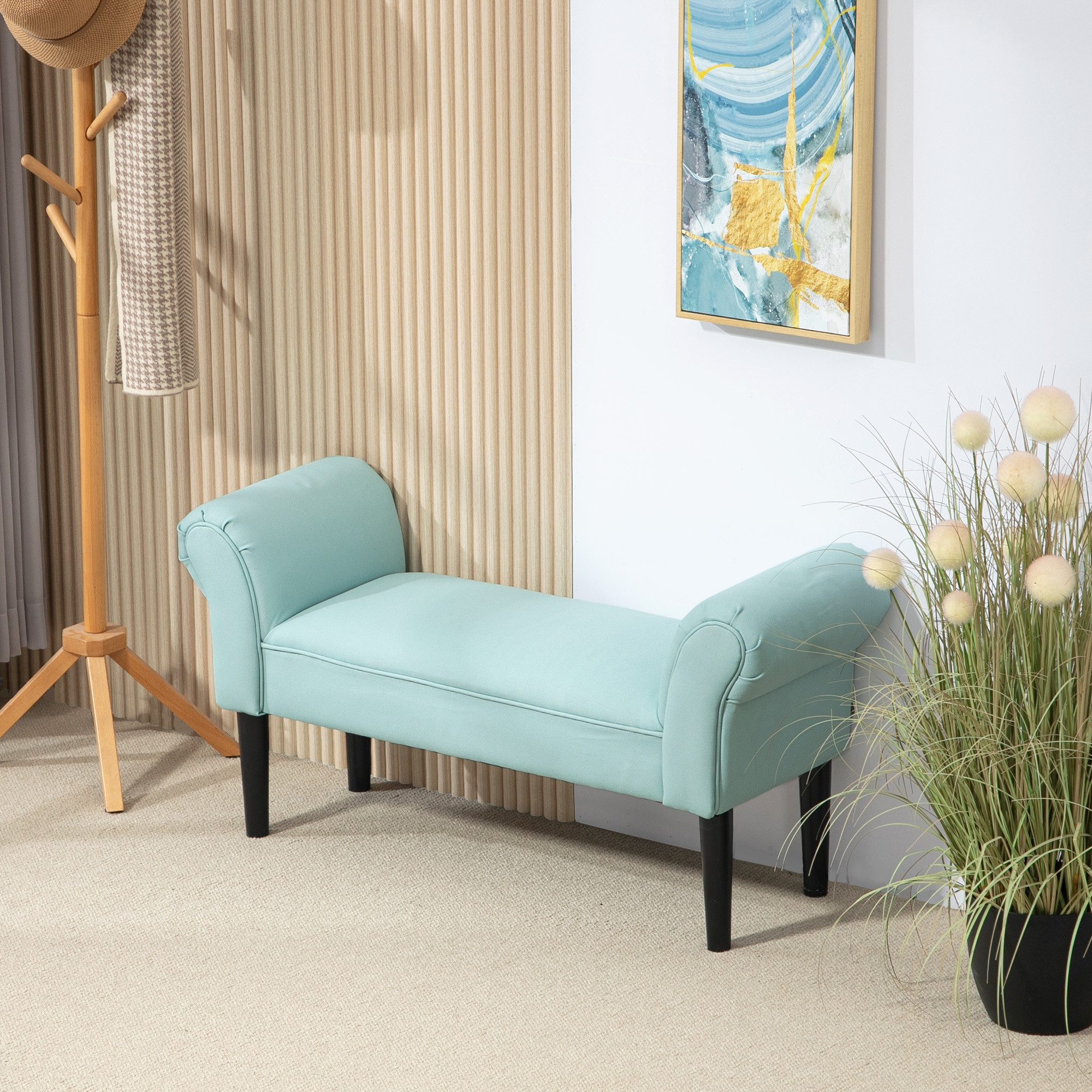 HOMCOM Polsterbank Bettbank für Schlafzimmer, bis 130 kg Belastbar (Sitzbank, 1-St., Flurbank), Segelstoff, Grün, 102 x 36 x 51 cm