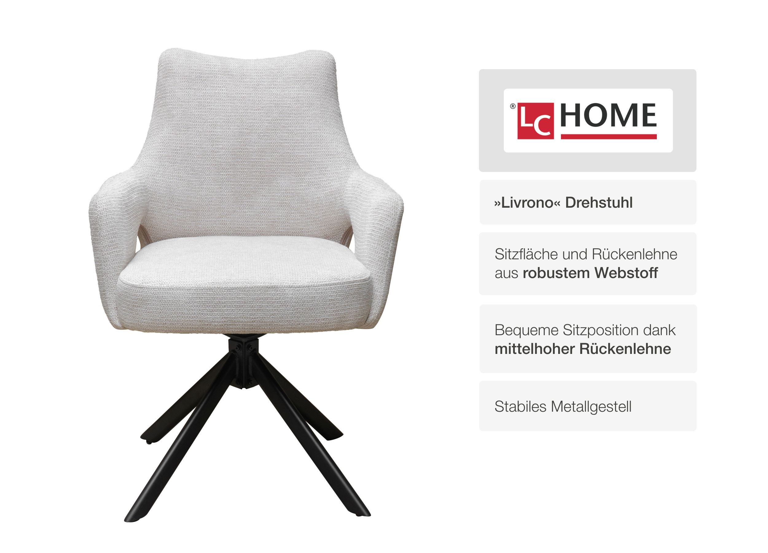 LC Home Esszimmerstuhl Esszimmerstuhl Drehstuhl »Livrono« Webstoff Grau Polsterstuhl